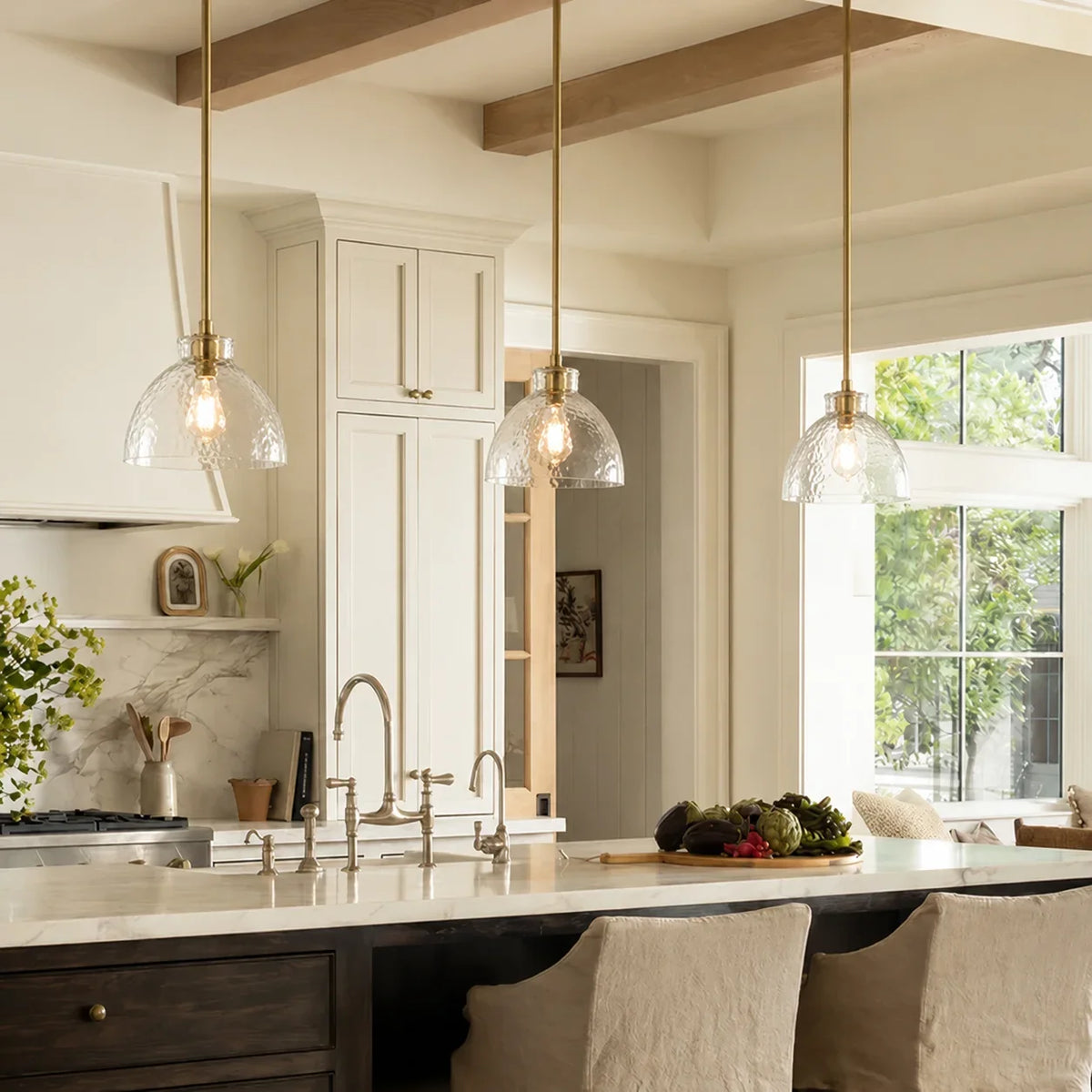 Celeste Farmhouse Hammered Glass Pendant, Dome Shade