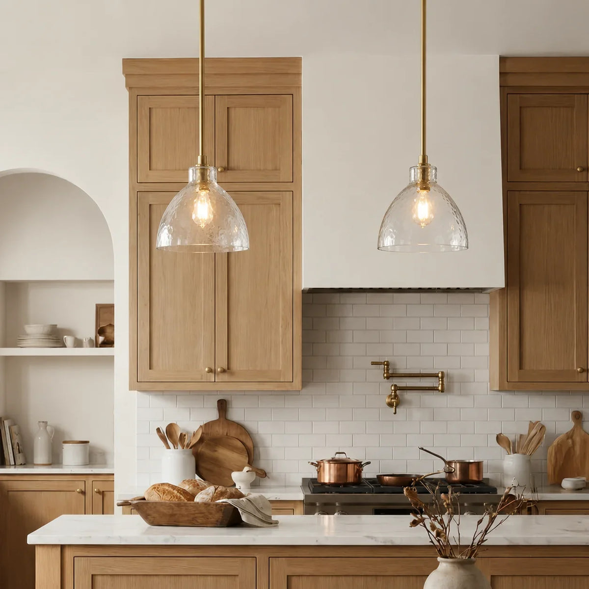 Celeste Farmhouse Hammered Glass Pendant, Dome Shade