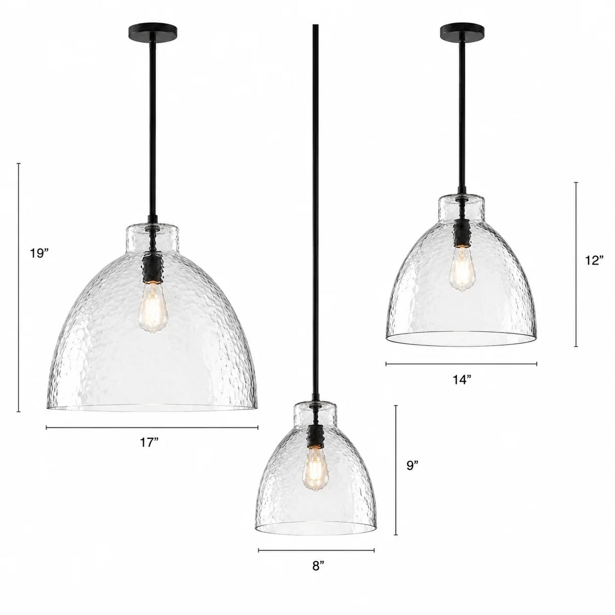 Celeste Farmhouse Hammered Glass Pendant, Dome Shade