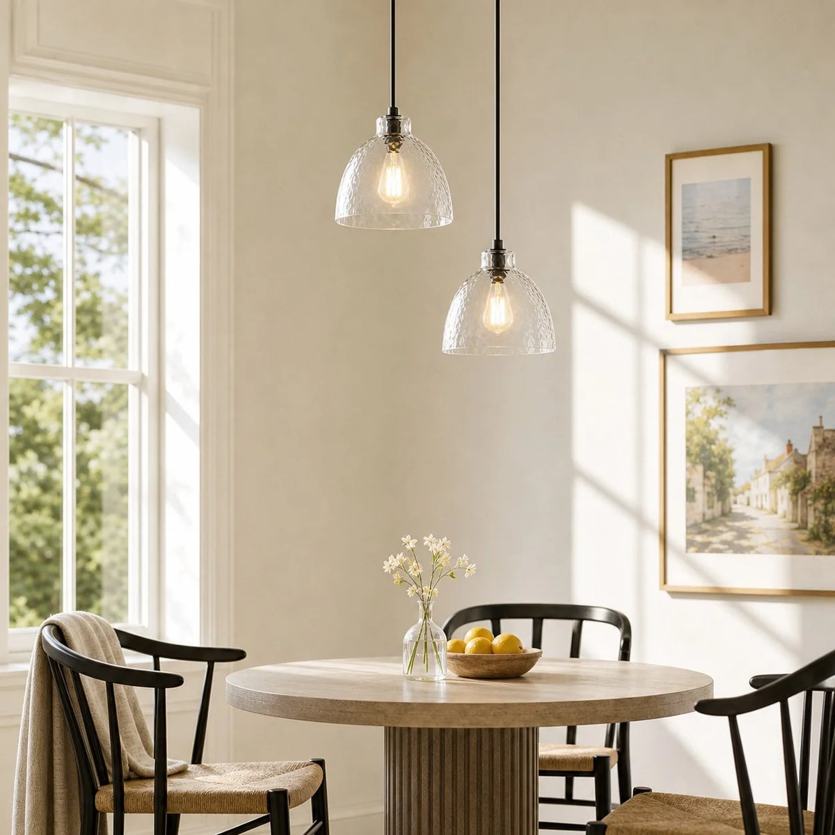 Celeste Farmhouse Hammered Glass Pendant, Dome Shade