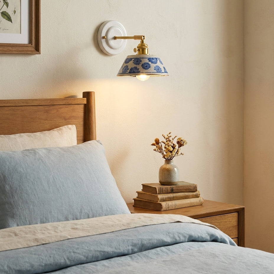 Porcelain Indigo Wall Lamp, Hand-Glazed Ceramic