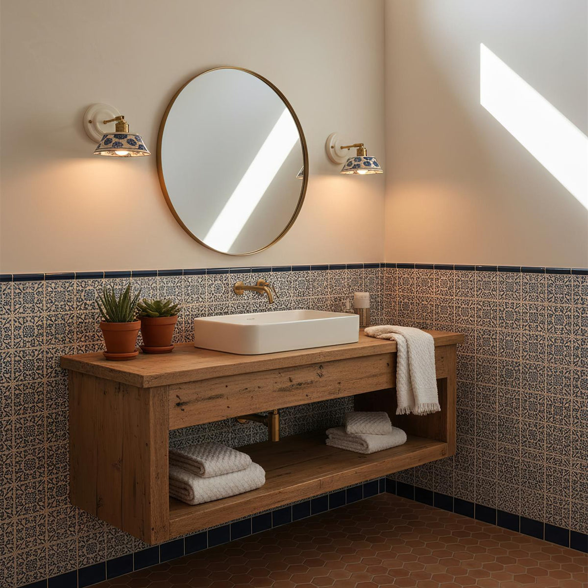 Porcelain Indigo Wall Lamp, Hand-Glazed Ceramic
