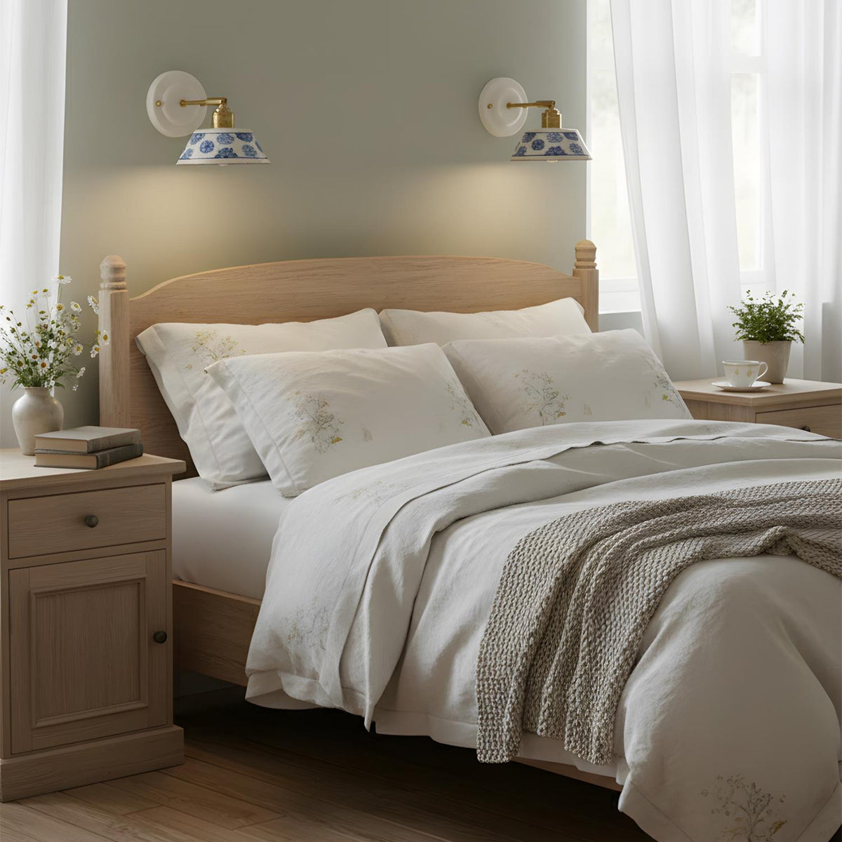 Porcelain Indigo Wall Lamp, Hand-Glazed Ceramic