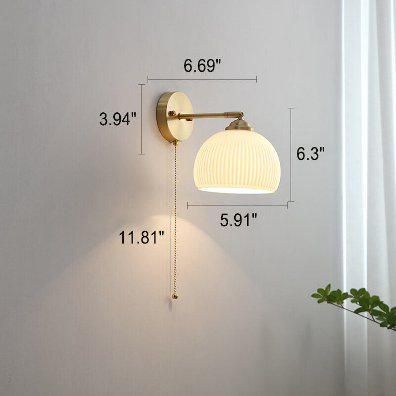 Striped Glass Brass Wall Sconce, Pull Cord, E26, Three Designs, 100-240V