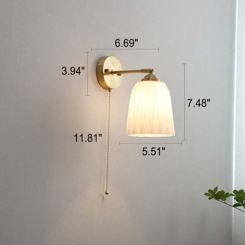 Striped Glass Brass Wall Sconce, Pull Cord, E26, Three Designs, 100-240V