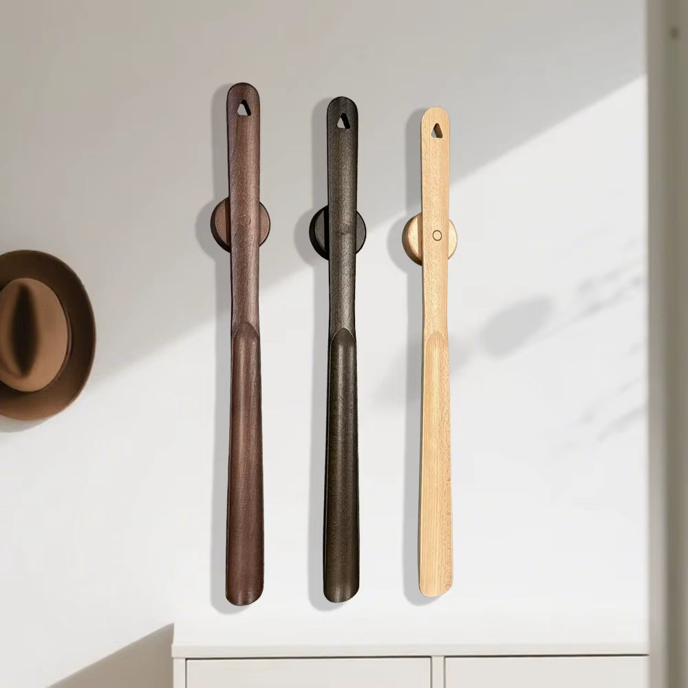 Walnut Magnetic Shoehorn, 50 cm Handle, Wall Mount, Heel Protection