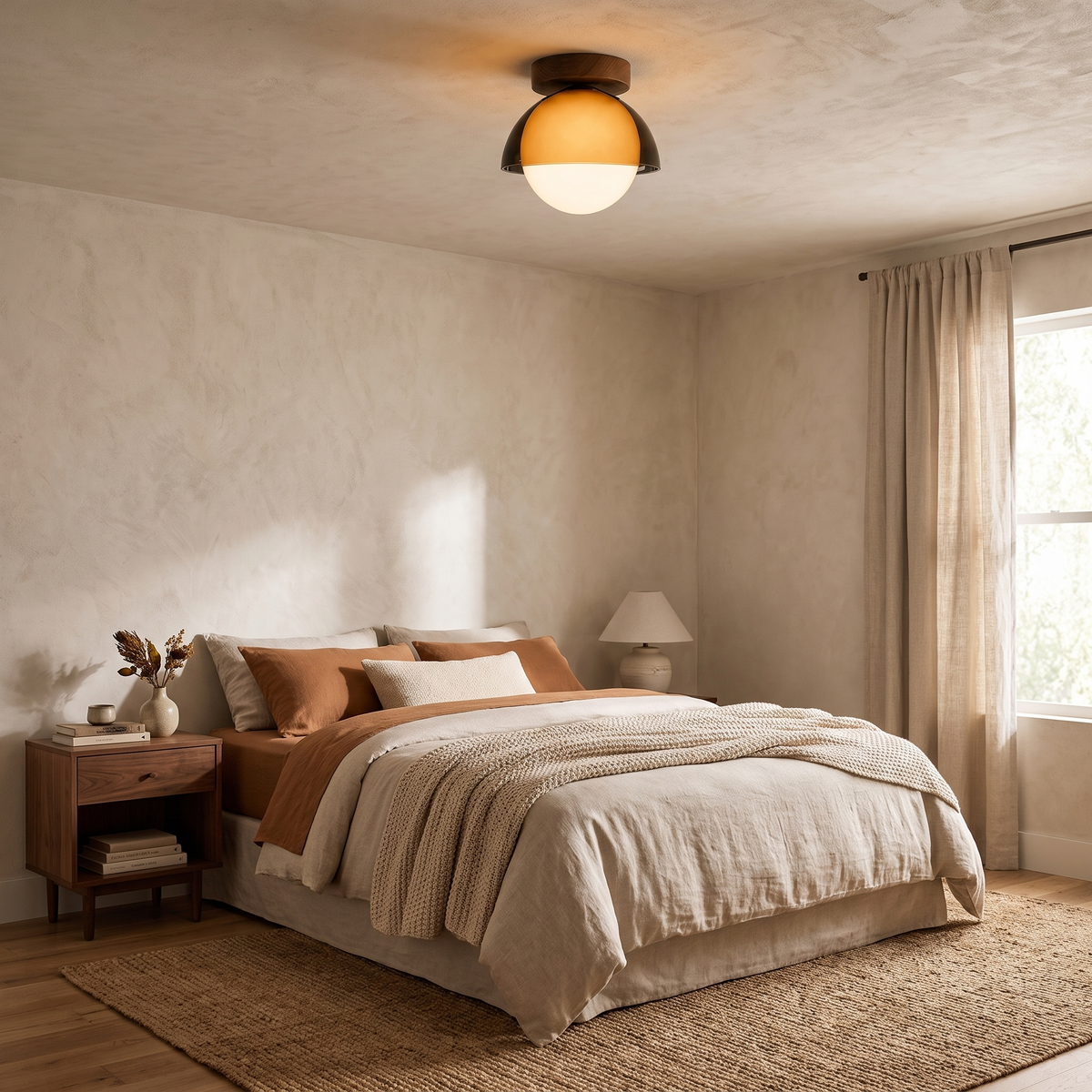 Afterglow Amber Dome Ceiling Light, Walnut