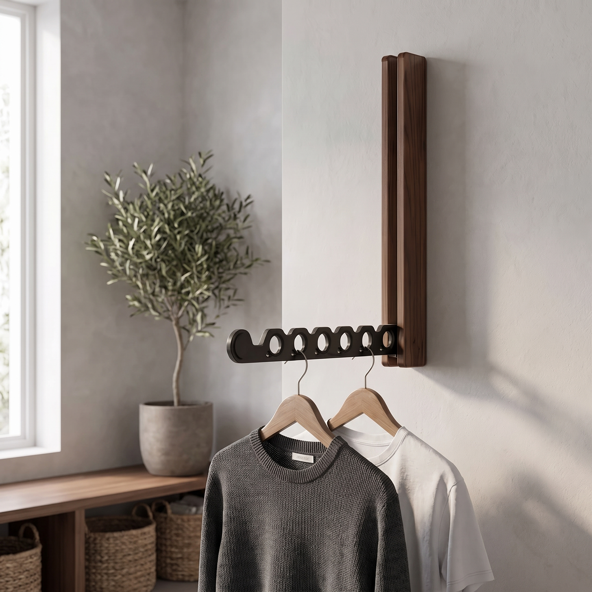 Nordic Folding Wall Mounted Clothes Rack, Solid Wood