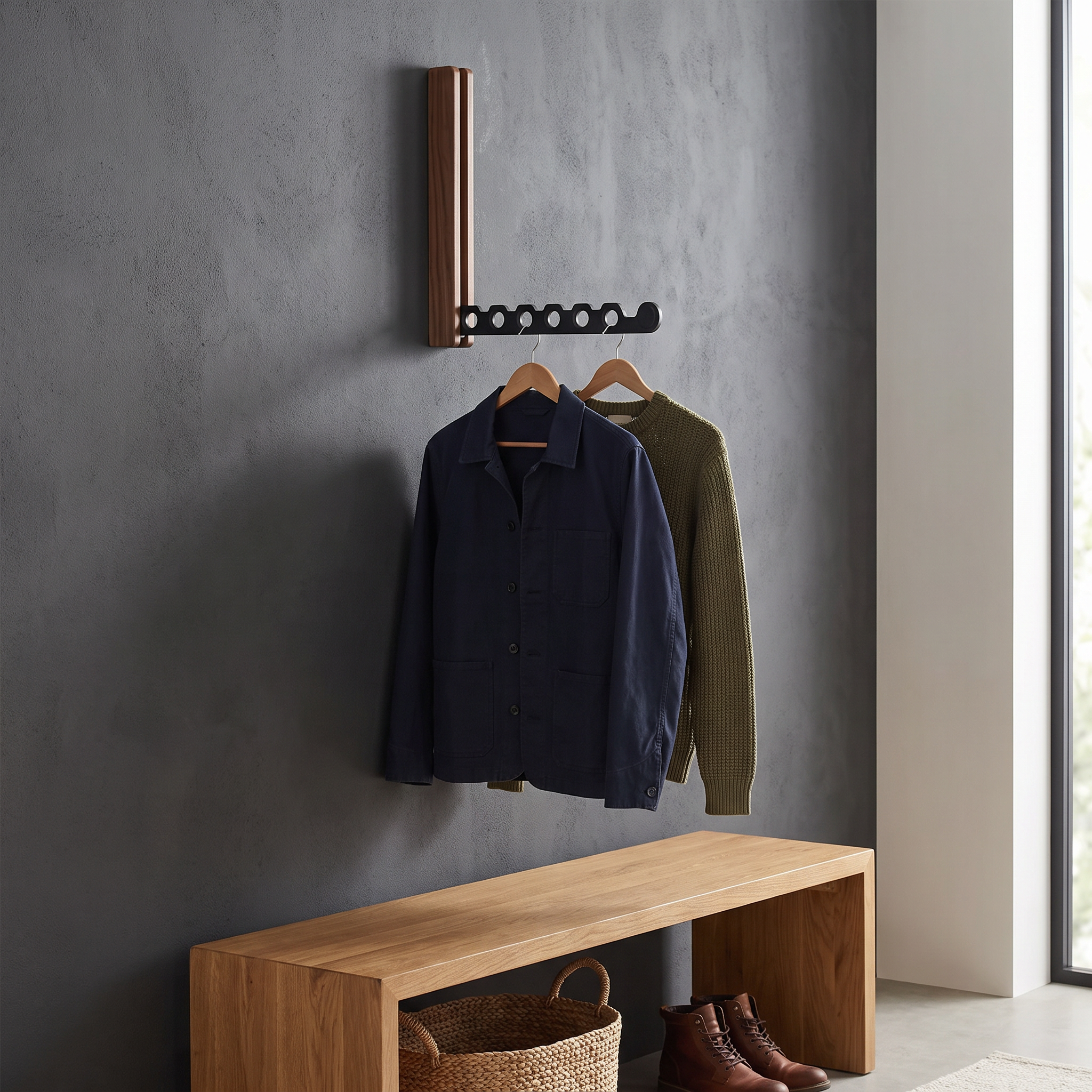 Nordic Folding Wall Mounted Clothes Rack, Solid Wood