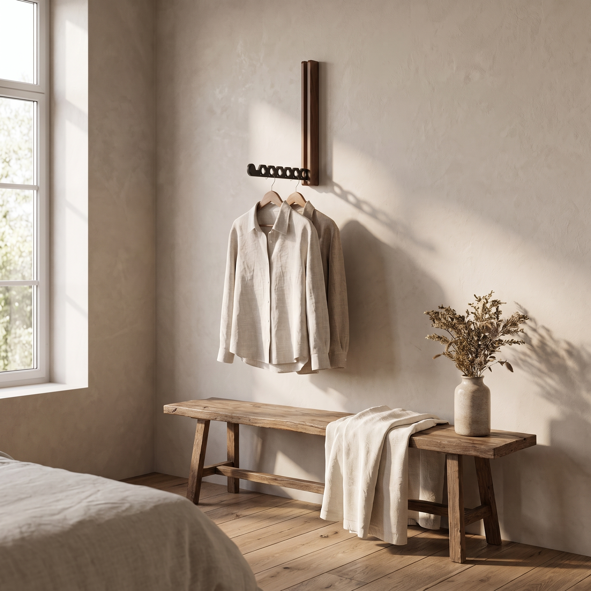 Nordic Folding Wall Mounted Clothes Rack, Solid Wood