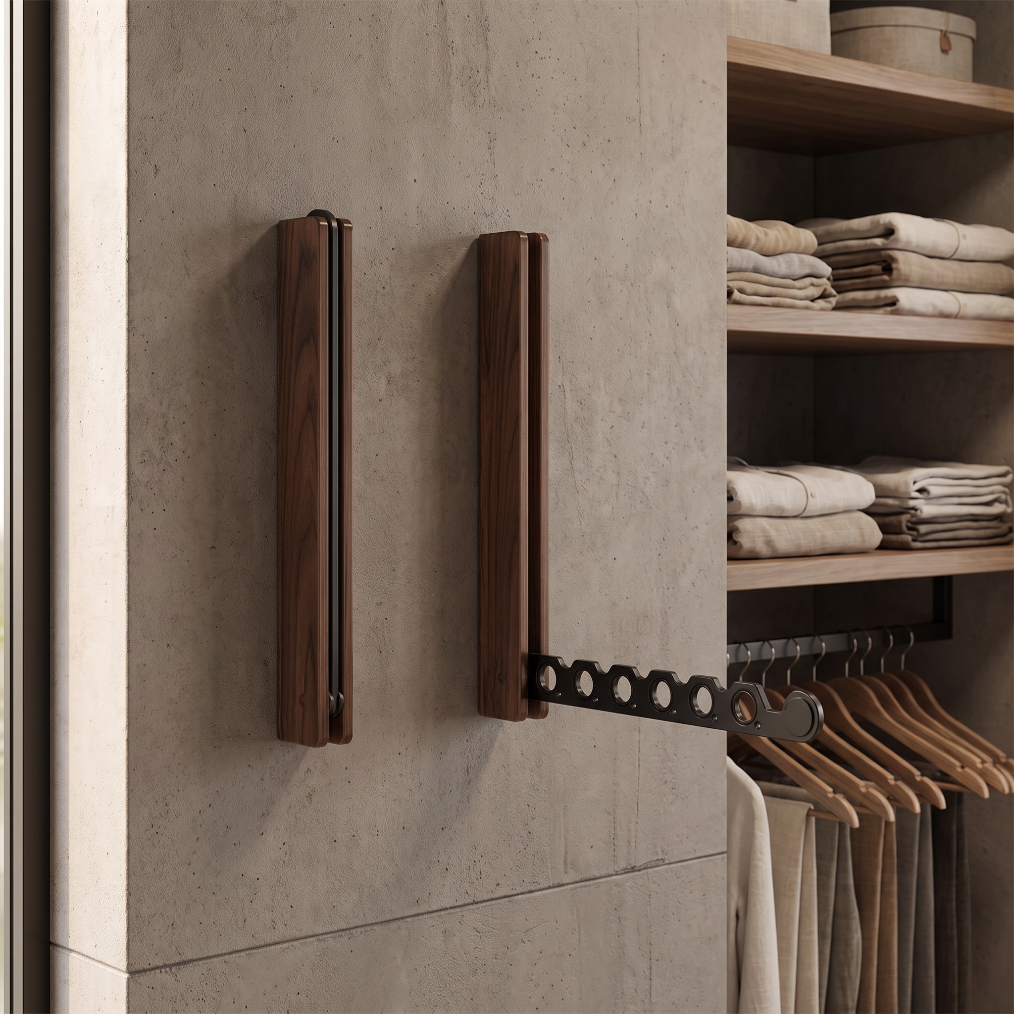 Nordic Folding Wall Mounted Clothes Rack, Solid Wood