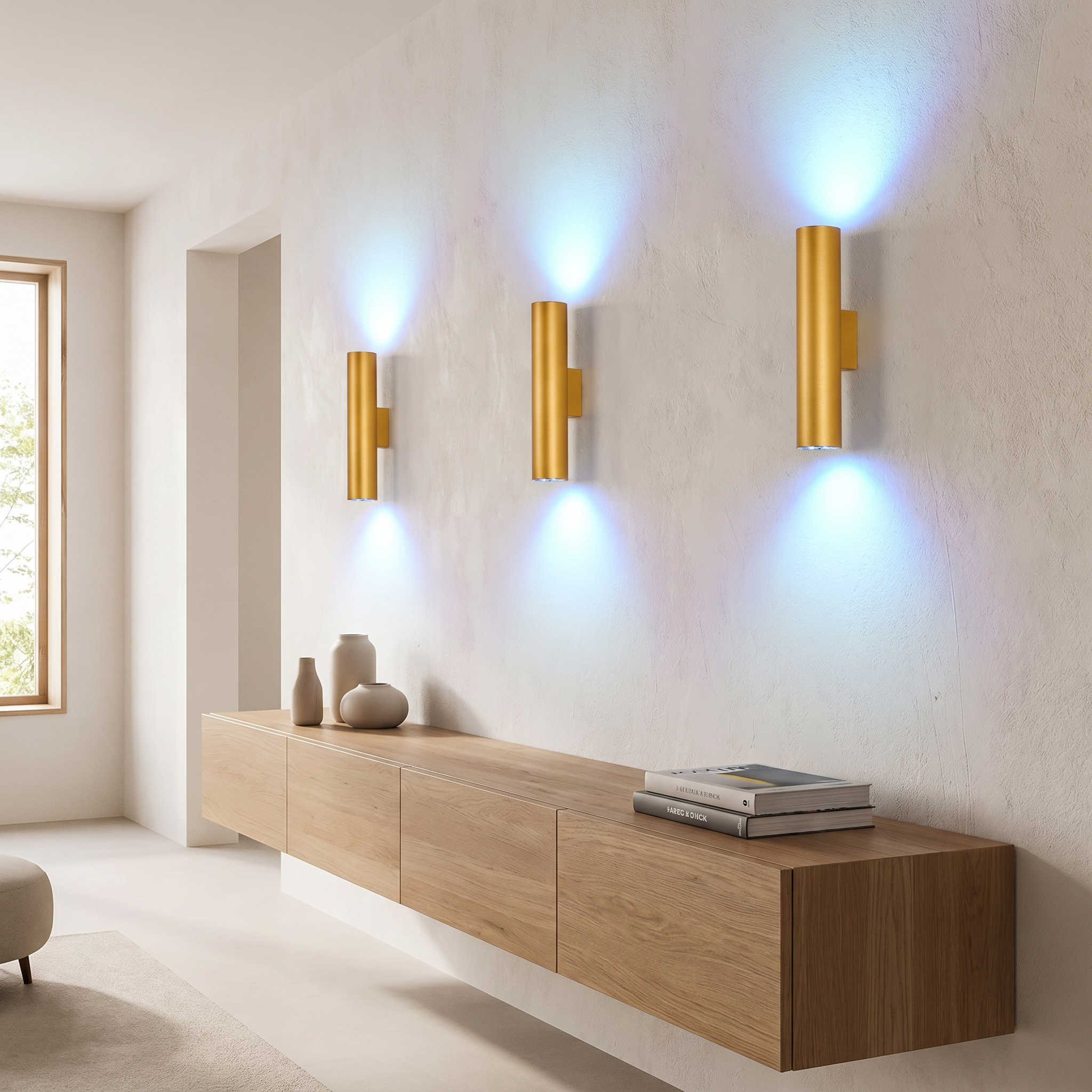 Aluminum Cylindrical Wall Sconce, COB LED, Six Sizes, Black White or Gold