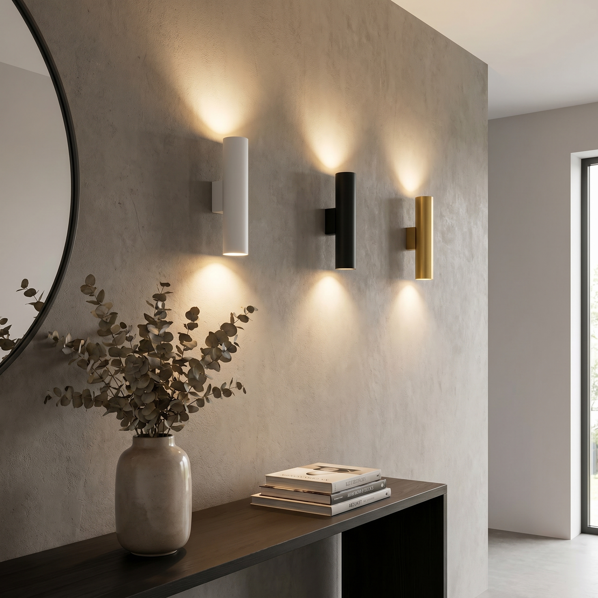 Aluminum Cylindrical Wall Sconce, COB LED, Six Sizes, Black White or Gold