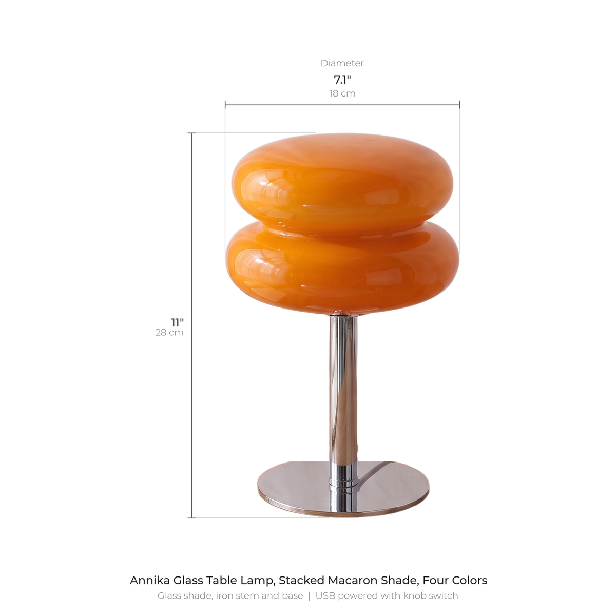Annika glass table lamp dimensions diagram with measurements