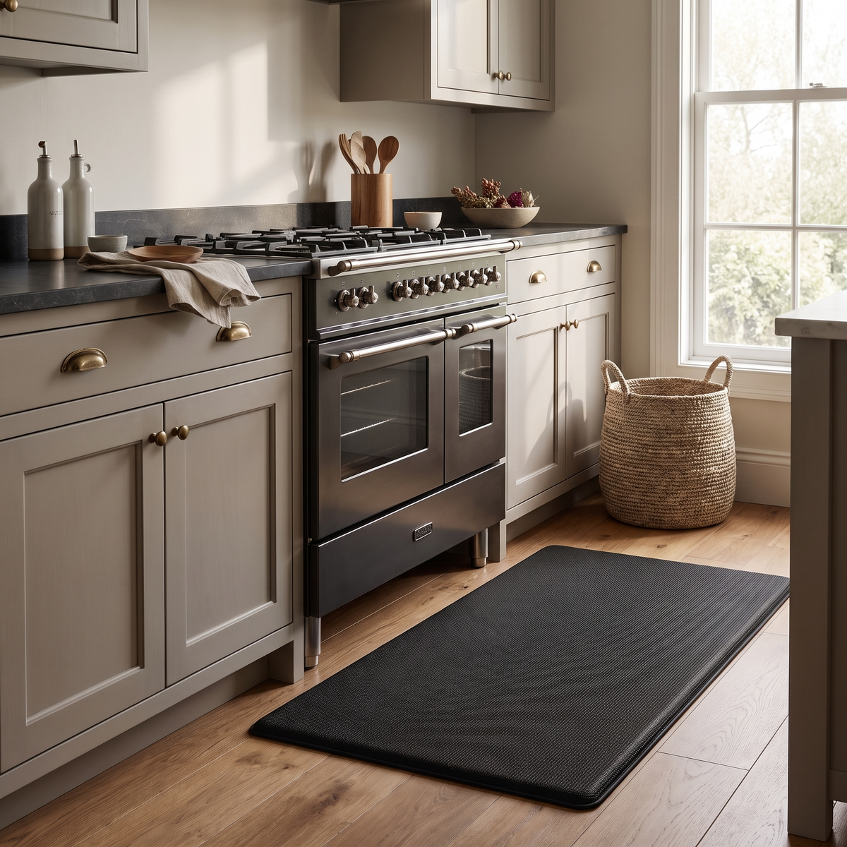 Black cushioned mat in front of a range