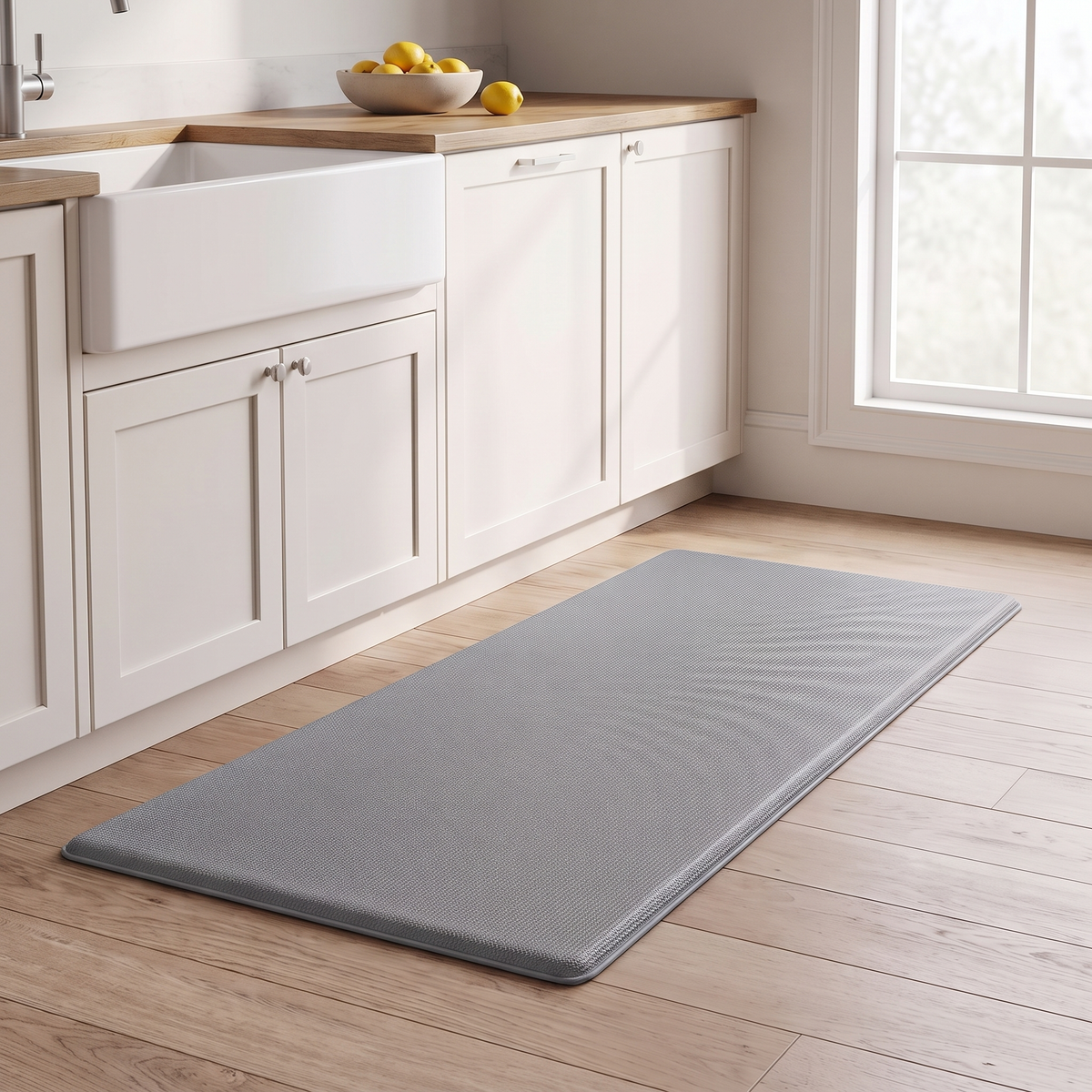 Light gray anti fatigue kitchen mat