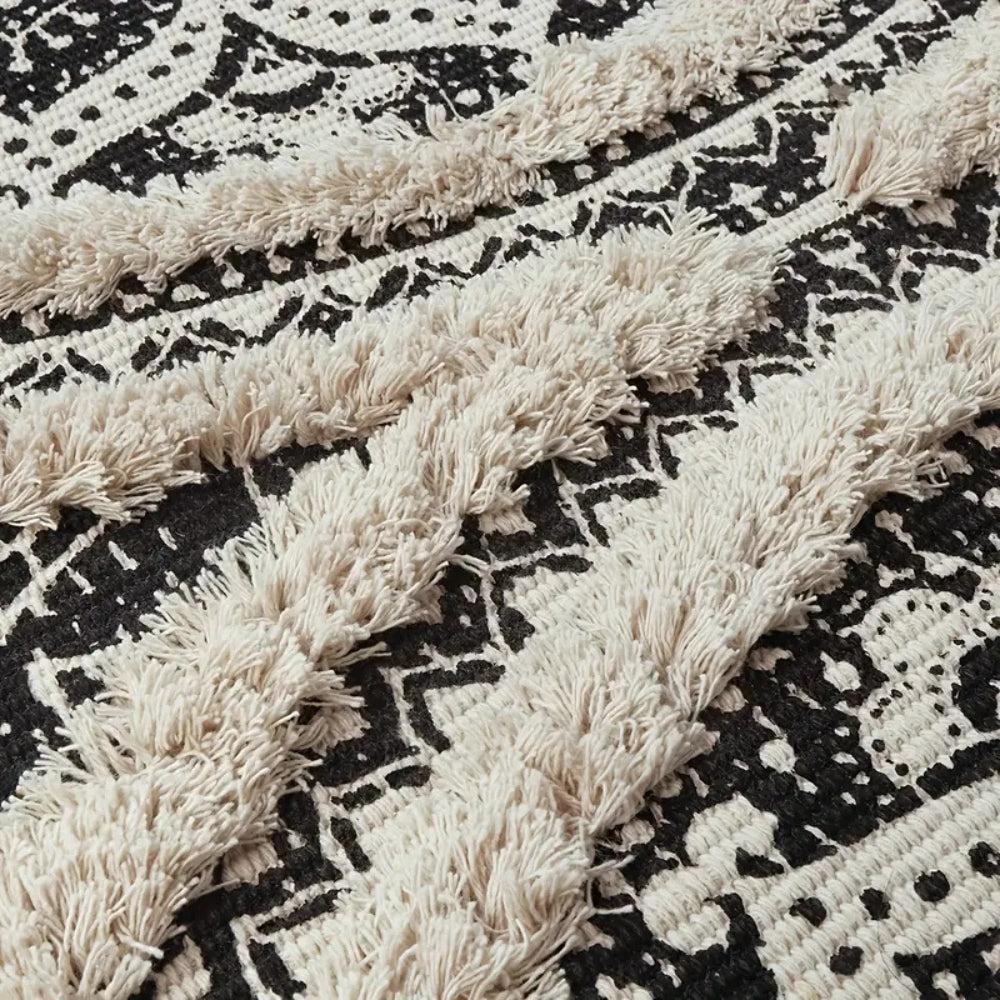 Bohemian Black and Cream Runner Mat, Cotton