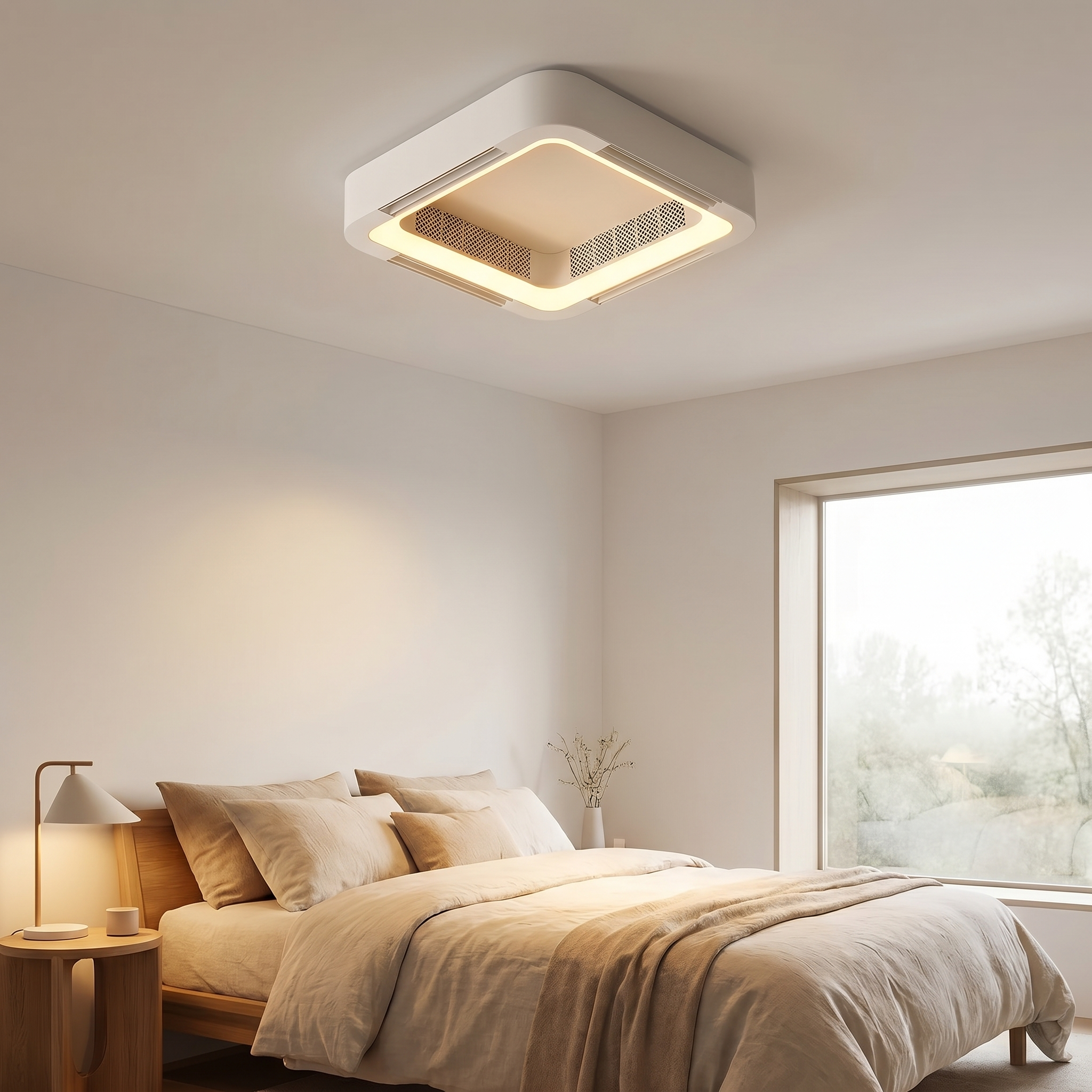 Bladeless Ceiling Fan with Light, Dimmable LED, 45W, Flush or Pendant