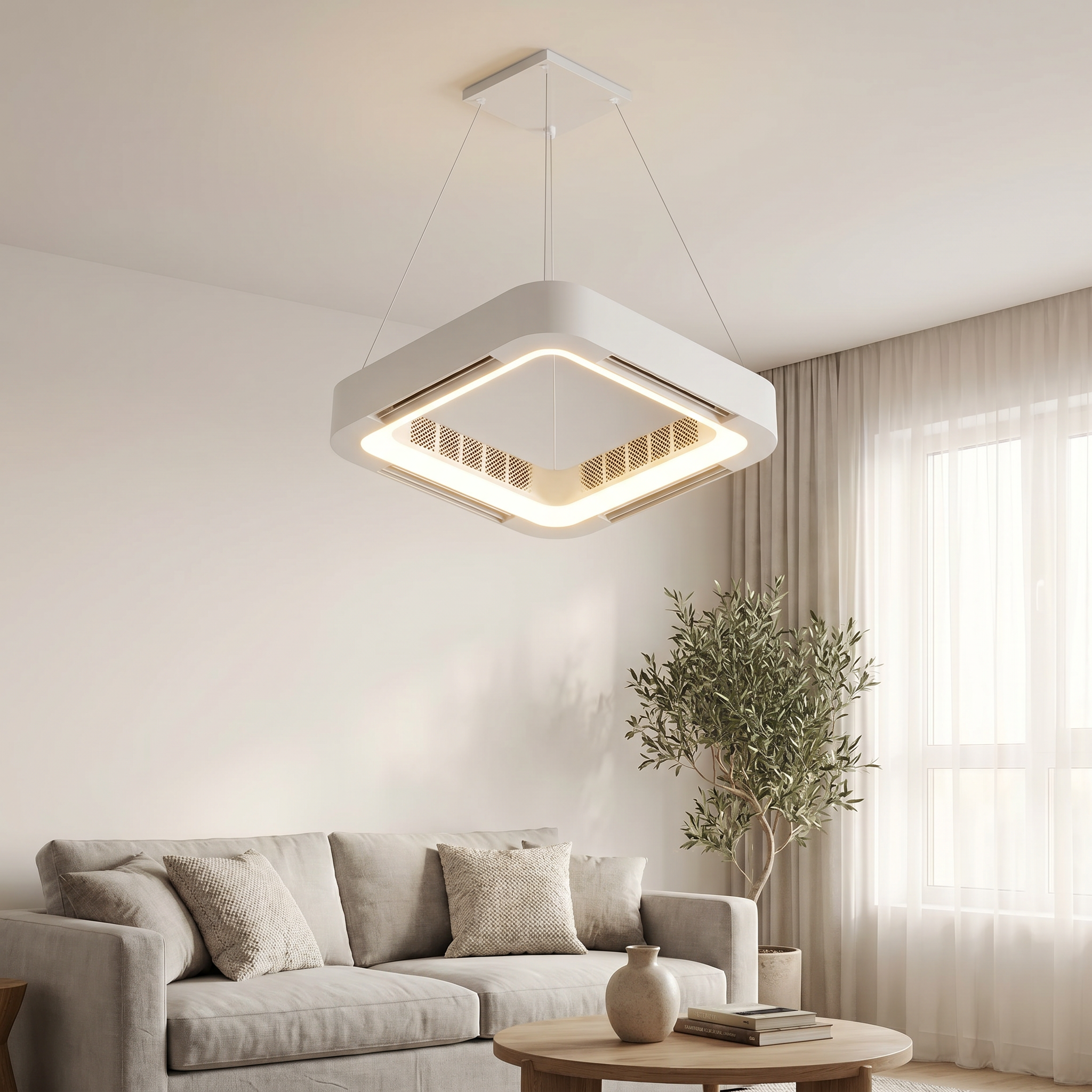 Bladeless Ceiling Fan with Light, Dimmable LED, 45W, Flush or Pendant