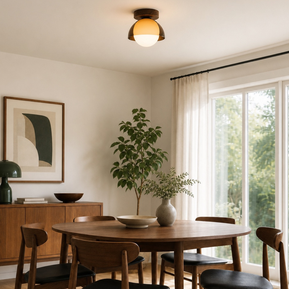 Afterglow Amber Dome Ceiling Light, Walnut