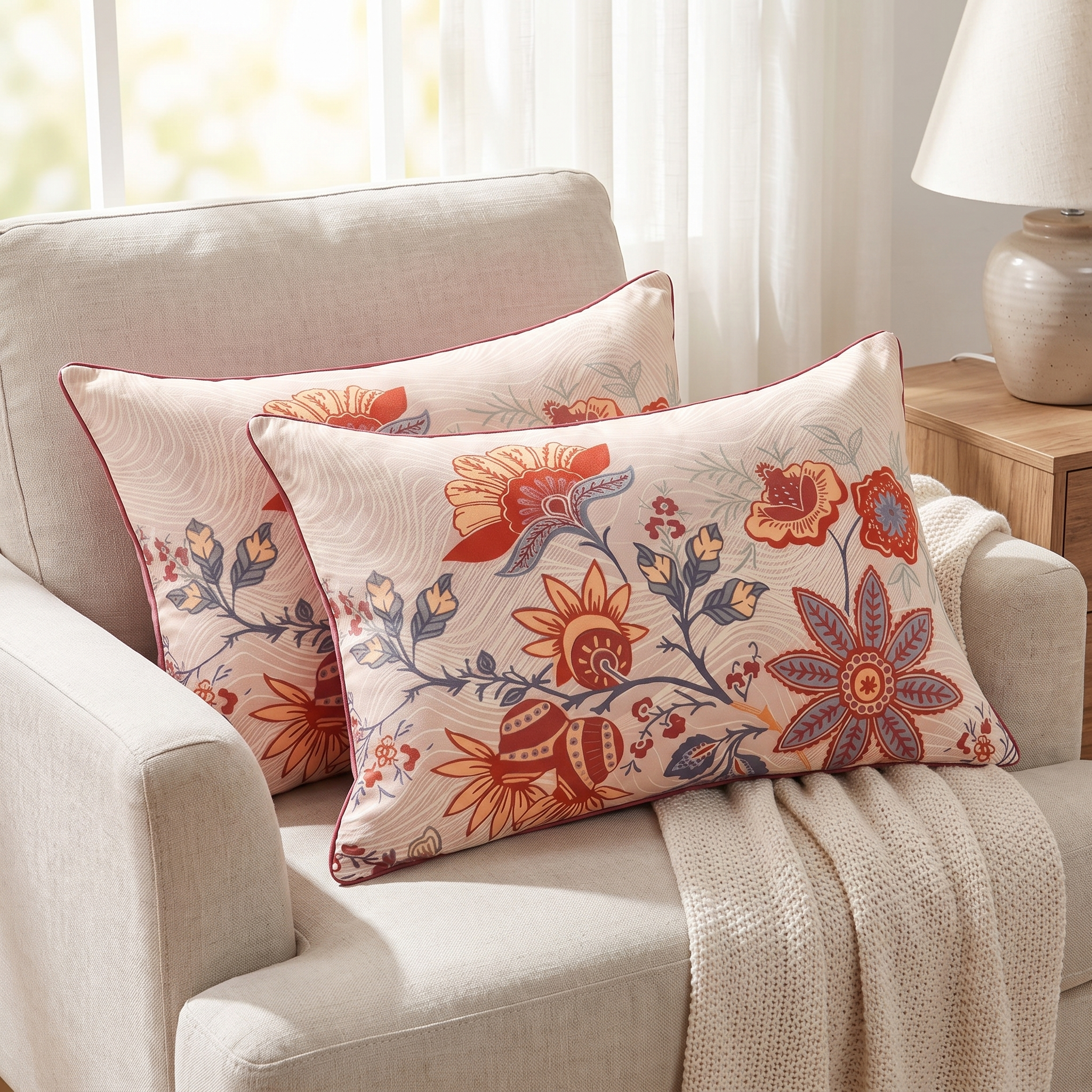 Boho Floral Pillowcases, Set of 2, 100% Cotton