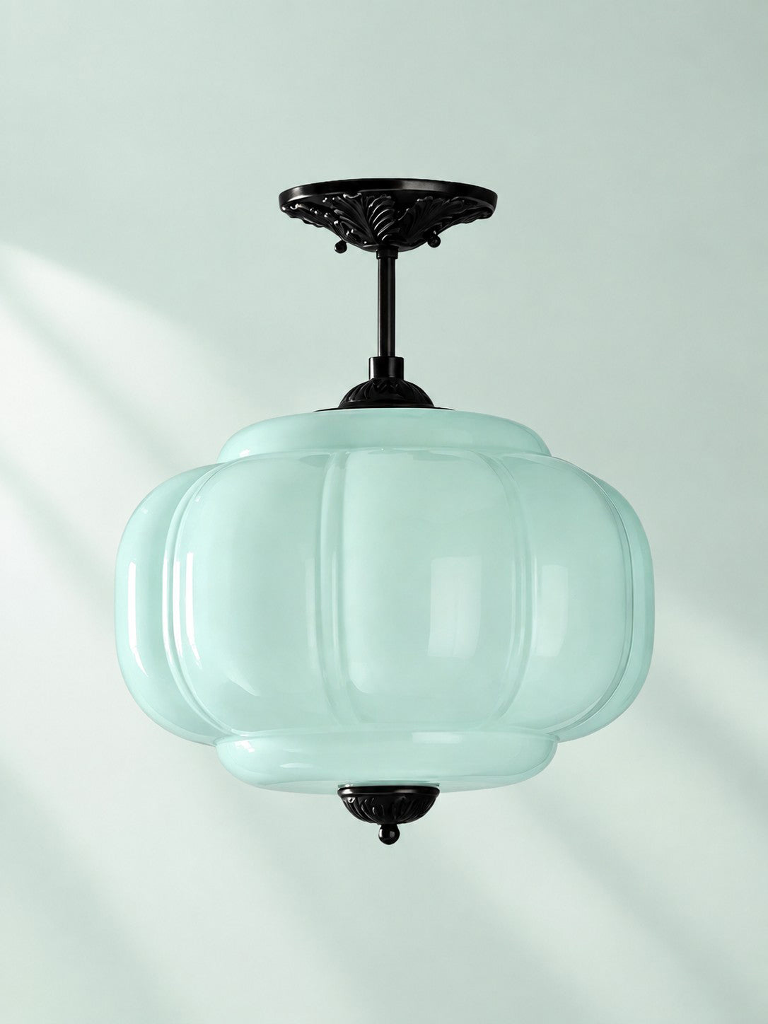 Scallop Milk Glass Pumpkin Pendant, Semi-Flush