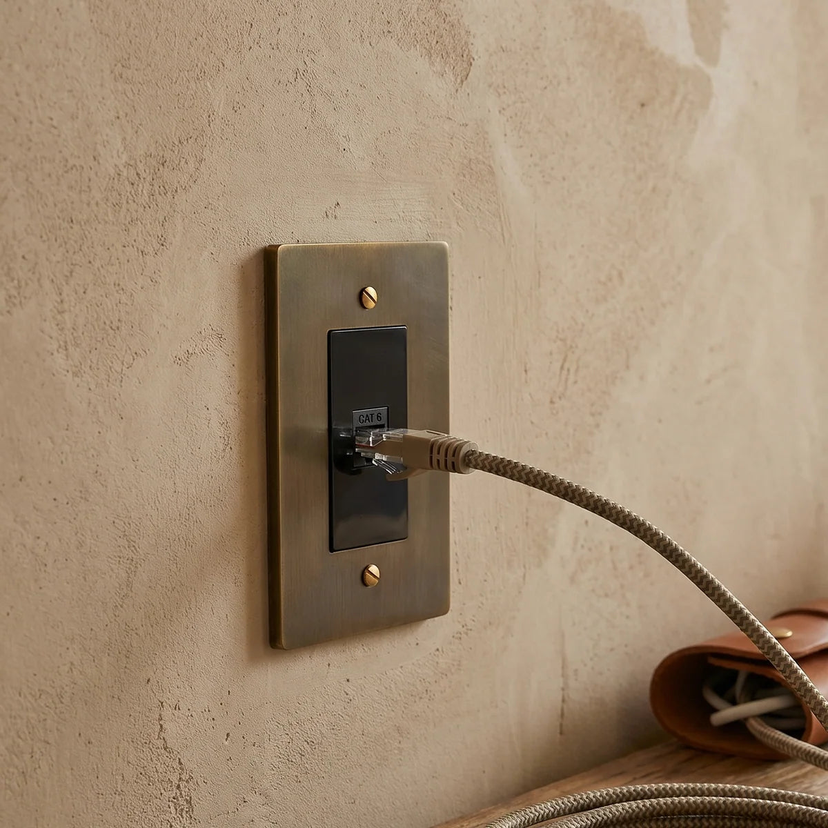 Brass Wall Plate, TV, Phone and Internet, Retro Panel
