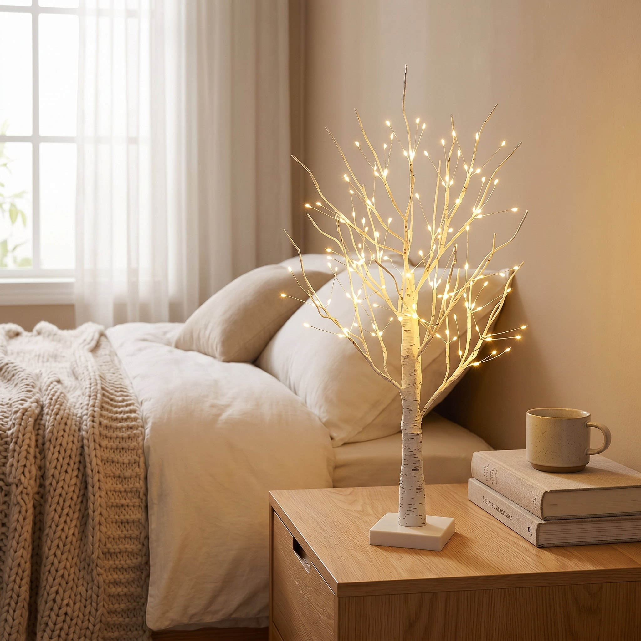 Birch Tree Light, 144 Warm White LEDs, Flexible Branches, AA Battery