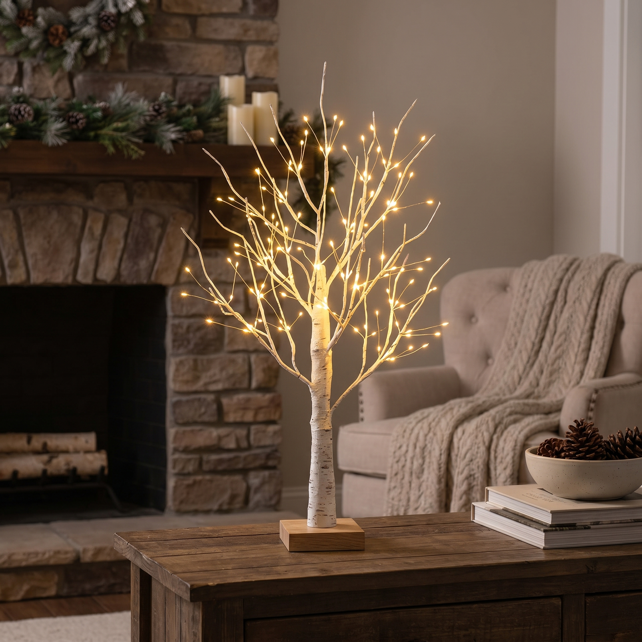 Birch Tree Light, 144 Warm White LEDs, Flexible Branches, AA Battery