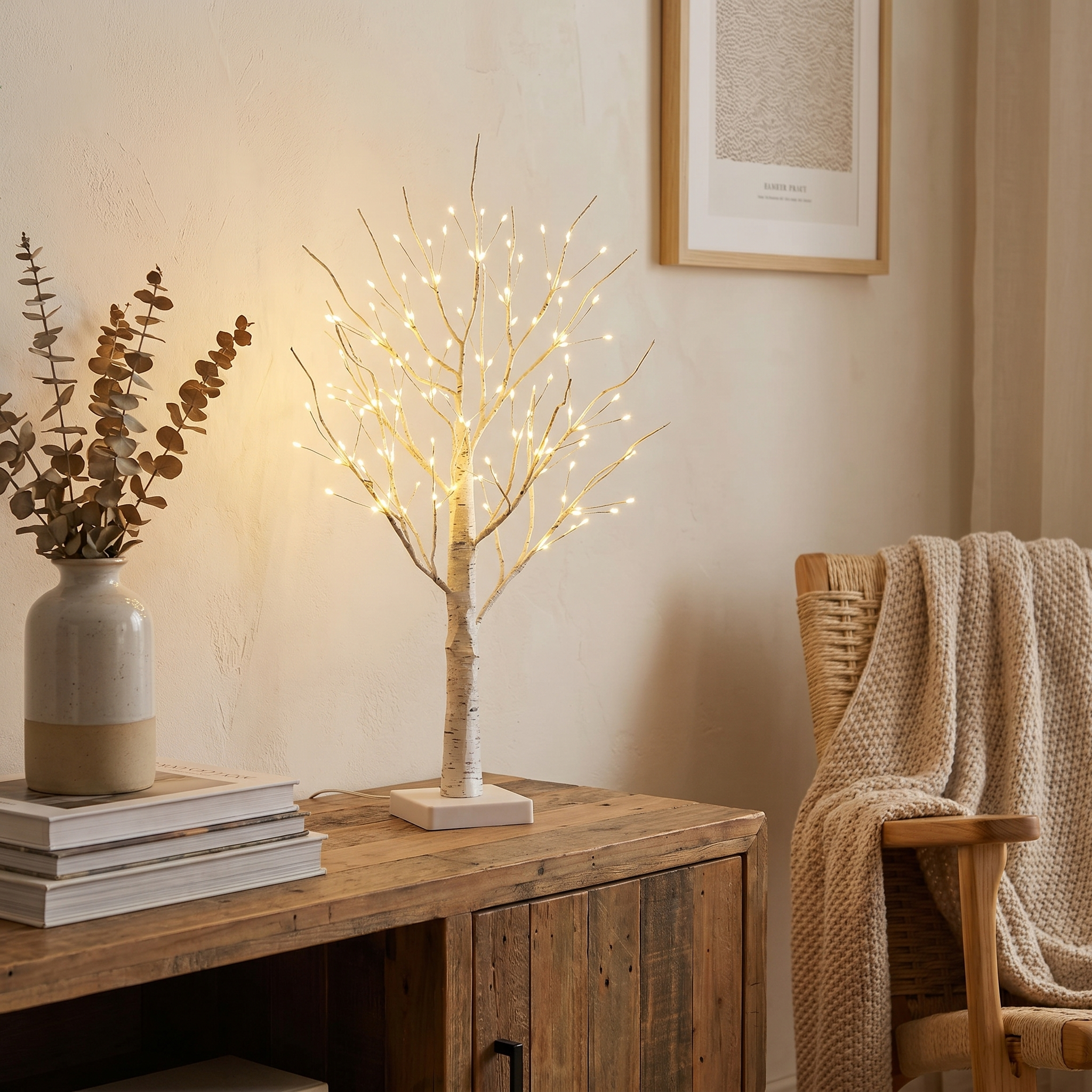 Birch Tree Light, 144 Warm White LEDs, Flexible Branches, AA Battery