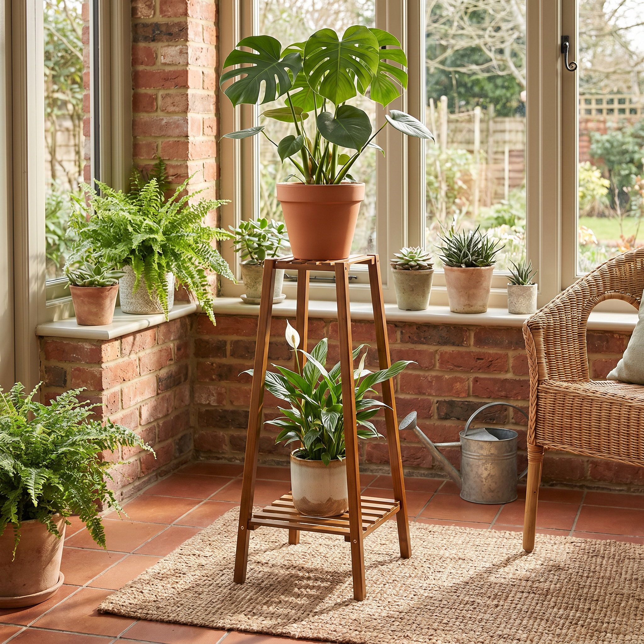 Bamboo Tiered Plant Stand, Slatted, 2, 3 or 4 Tiers, Indoor Outdoor
