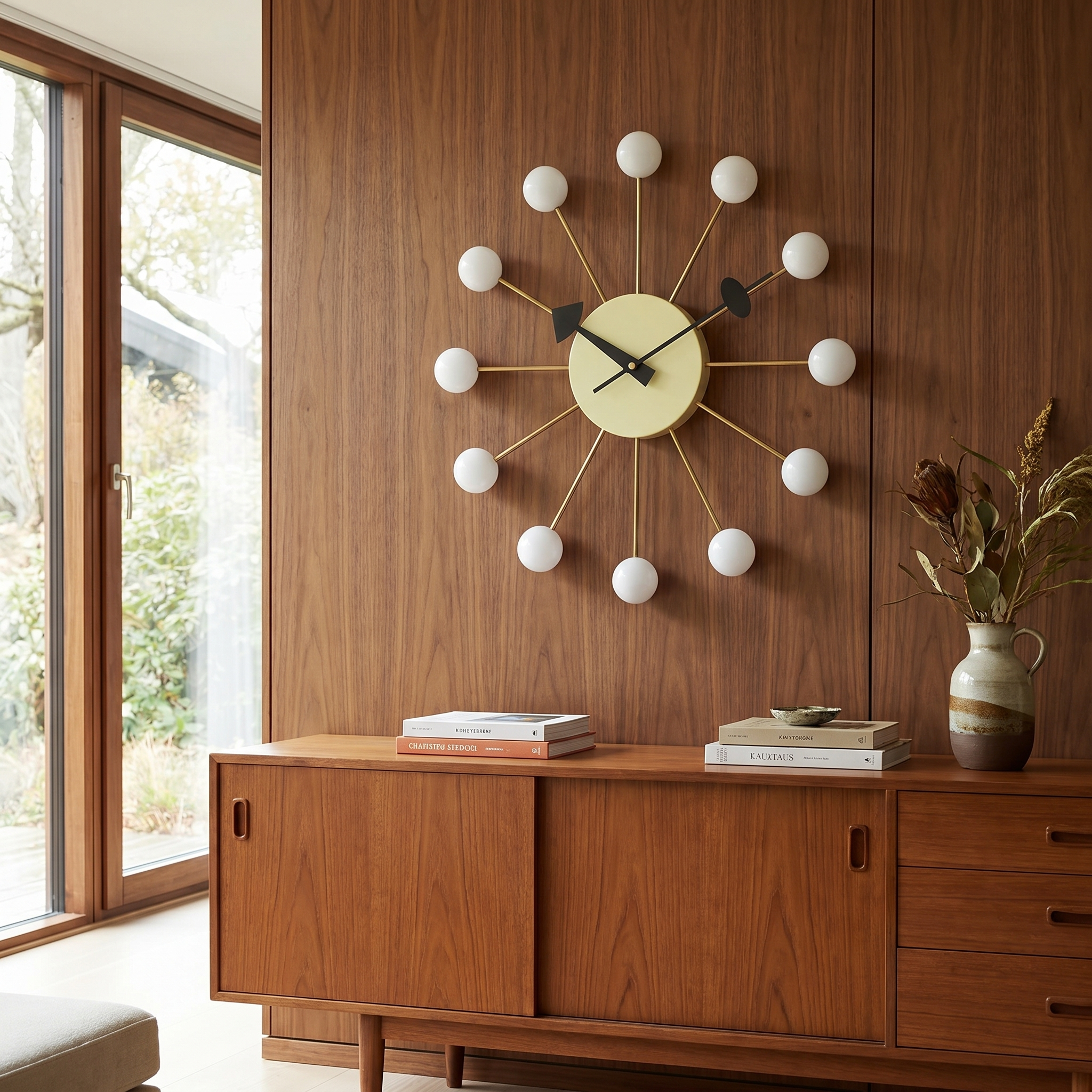 Ball Wall Clock, Metal and Wood, Silent Quartz, 33 x 33 cm, Nine Colors