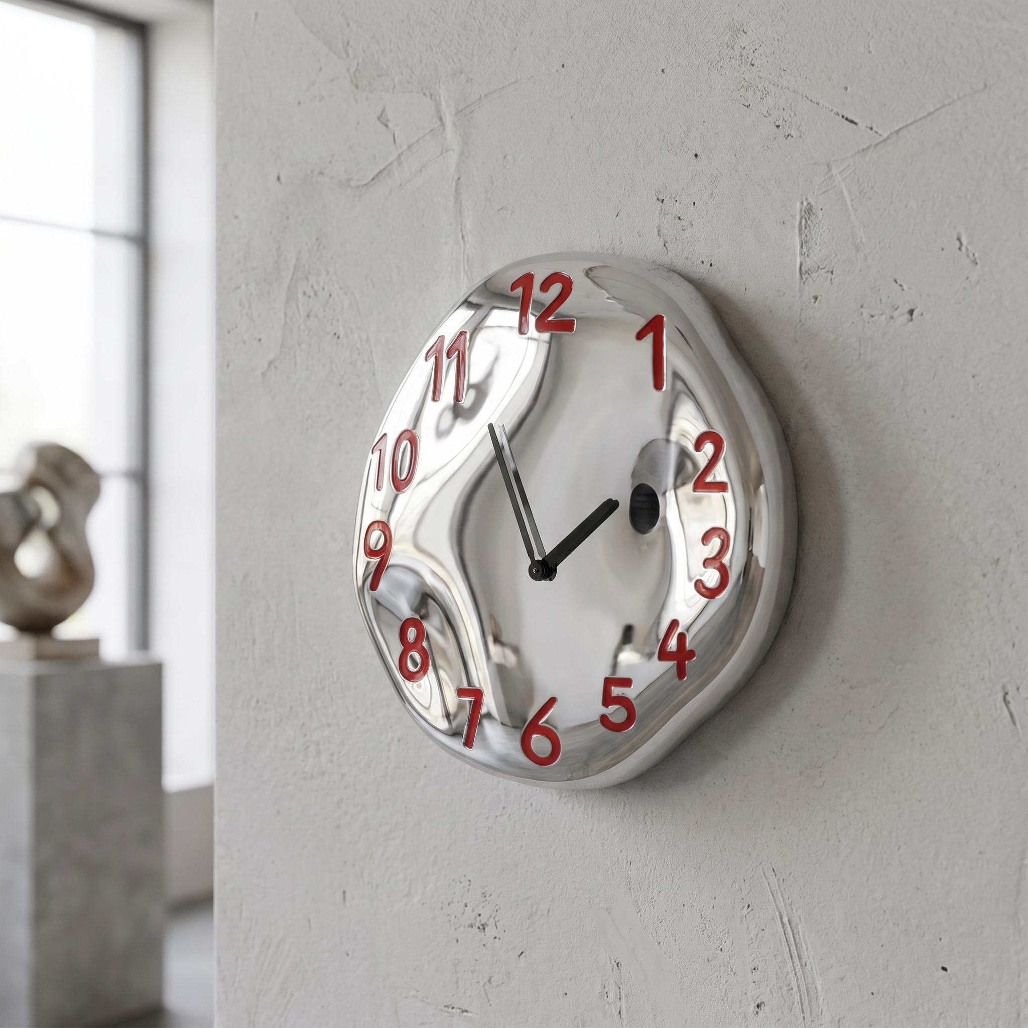 Chrome Ceramic Wall Clock, Silent Quartz, Handcrafted, 9.5 x 8.7 Inches
