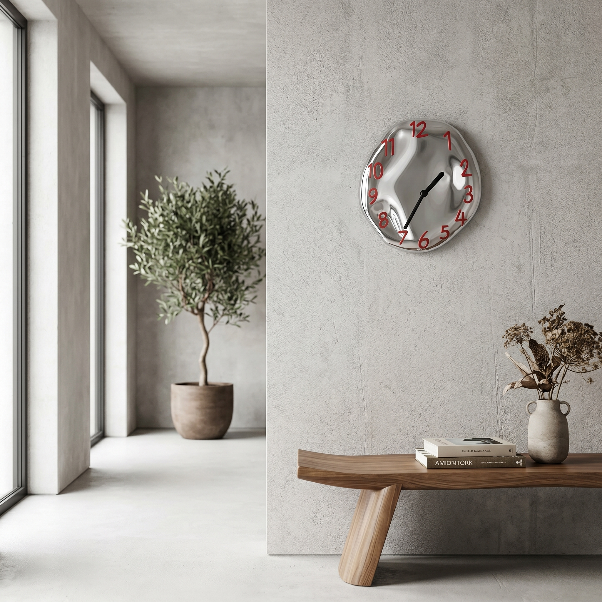 Chrome Ceramic Wall Clock, Silent Quartz, Handcrafted, 9.5 x 8.7 Inches