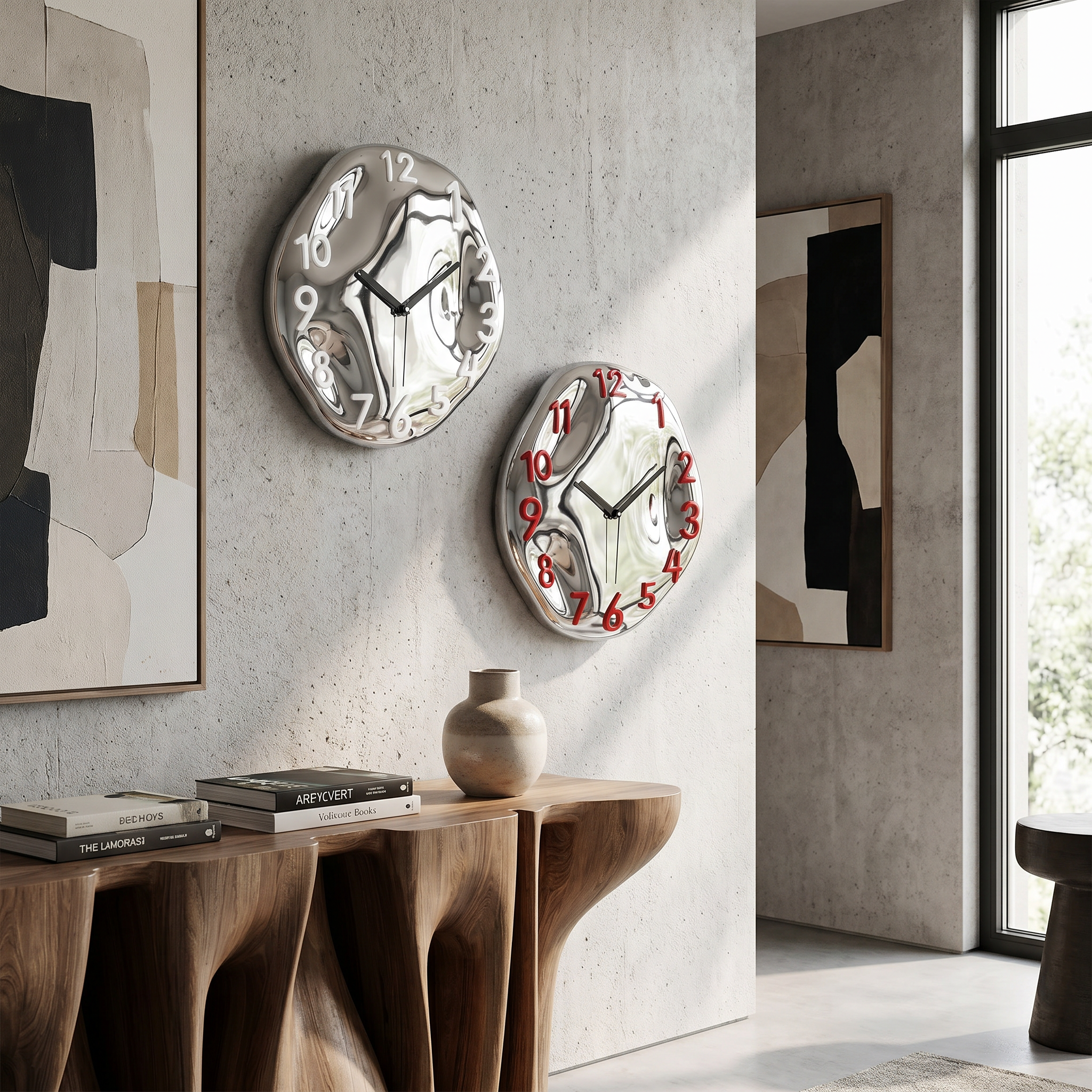 Chrome Ceramic Wall Clock, Silent Quartz, Handcrafted, 9.5 x 8.7 Inches