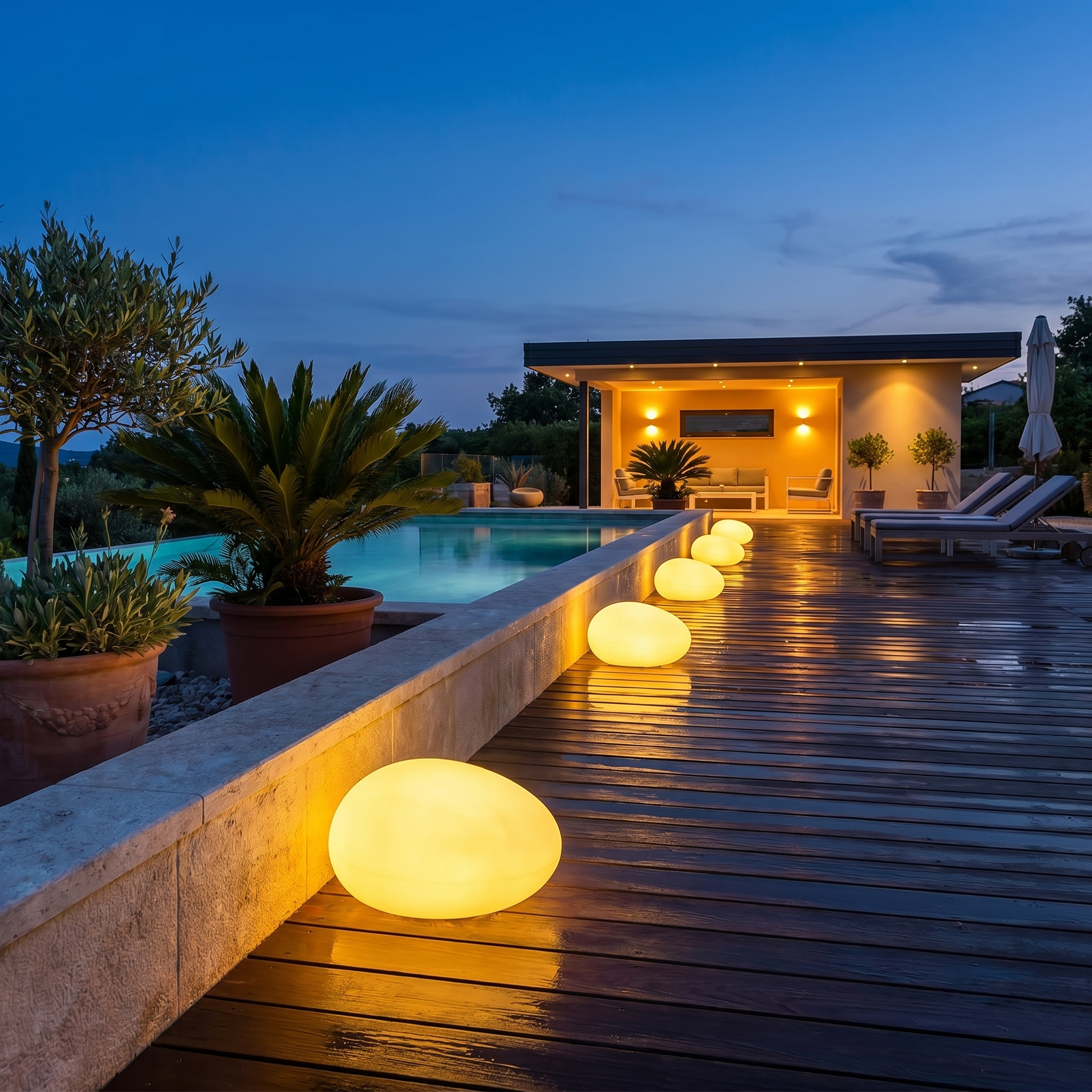 Cobblestone Garden Light, 16-Color LED, Remote Control, USB-C or Solar