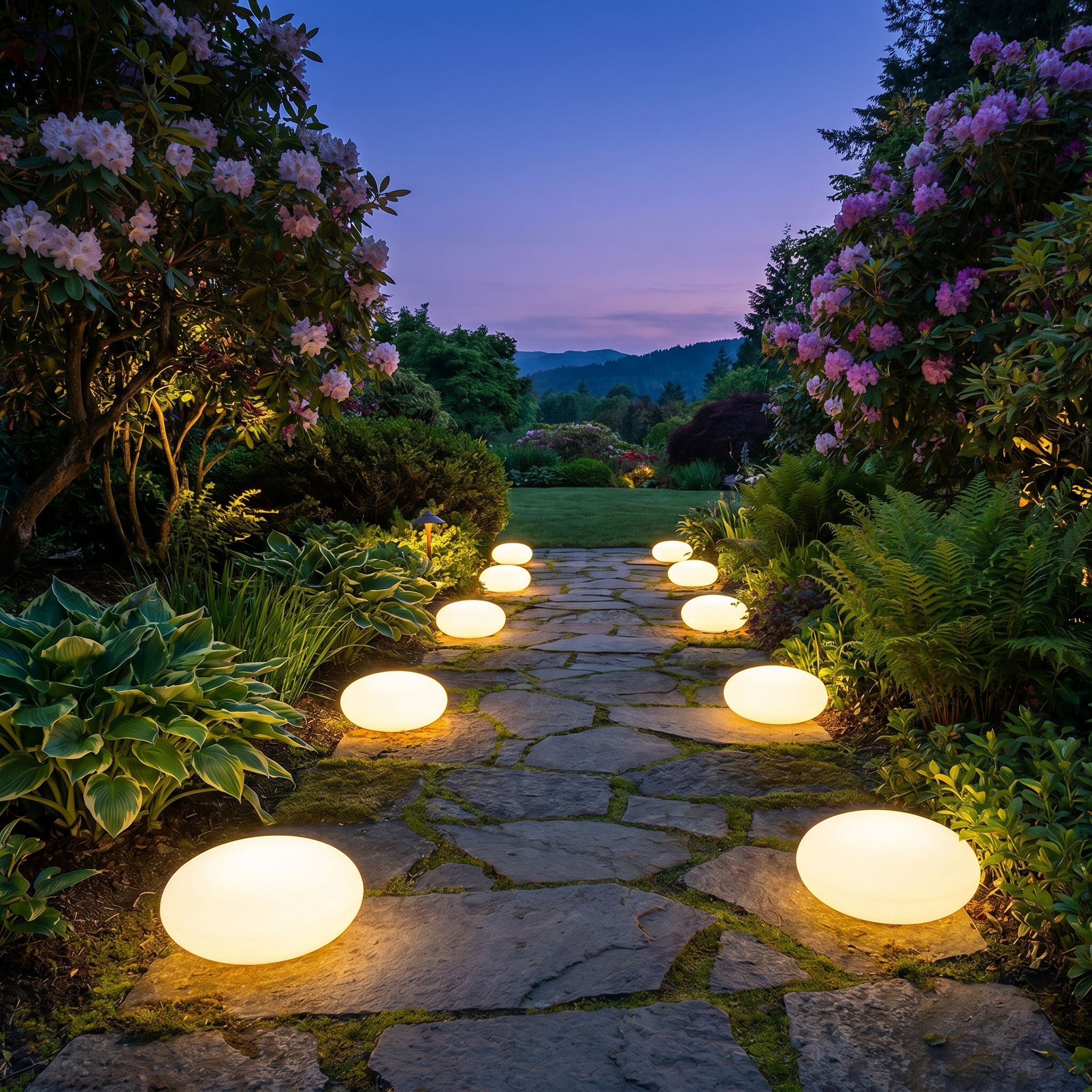 Cobblestone Garden Light, 16-Color LED, Remote Control, USB-C or Solar