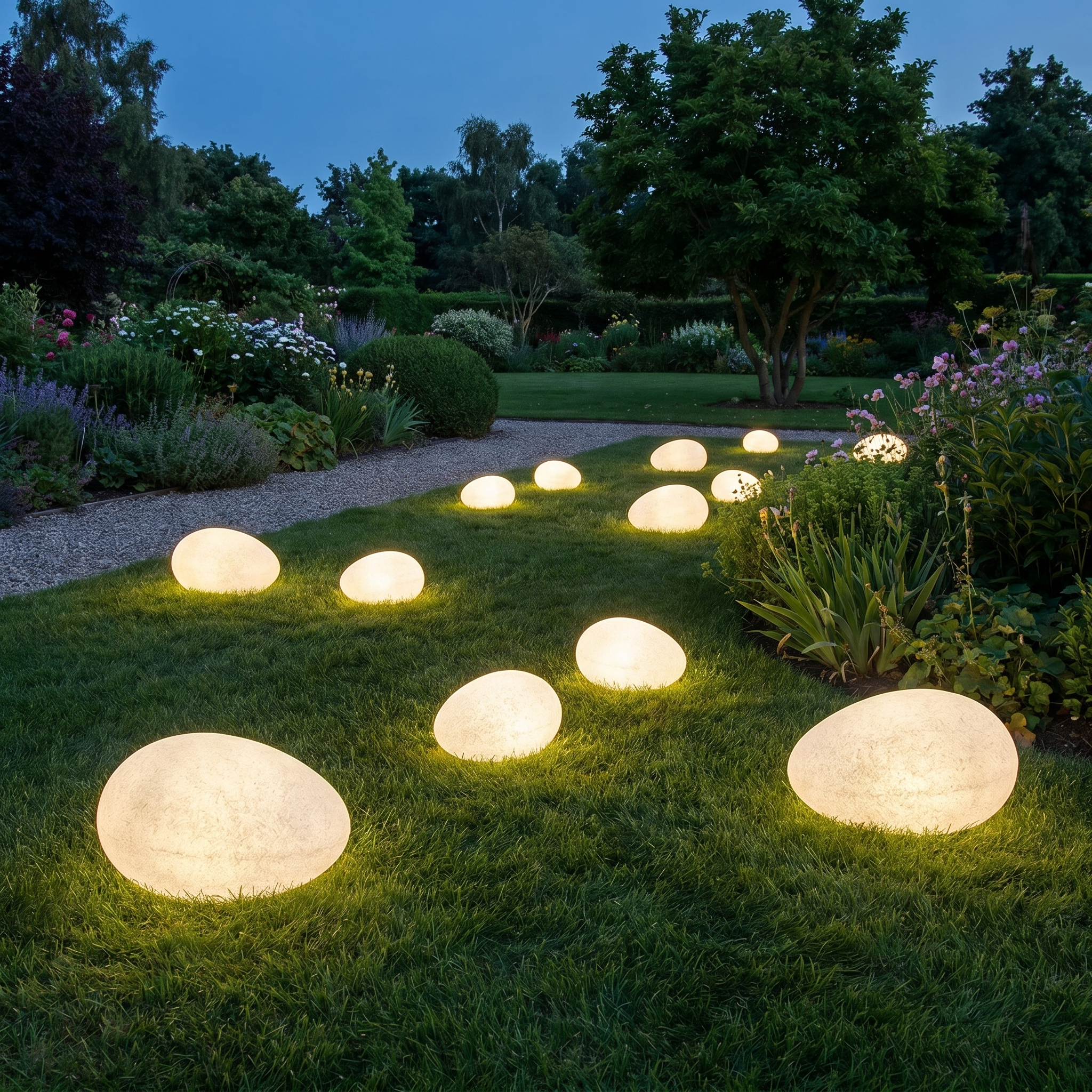 Cobblestone Garden Light, 16-Color LED, Remote Control, USB-C or Solar