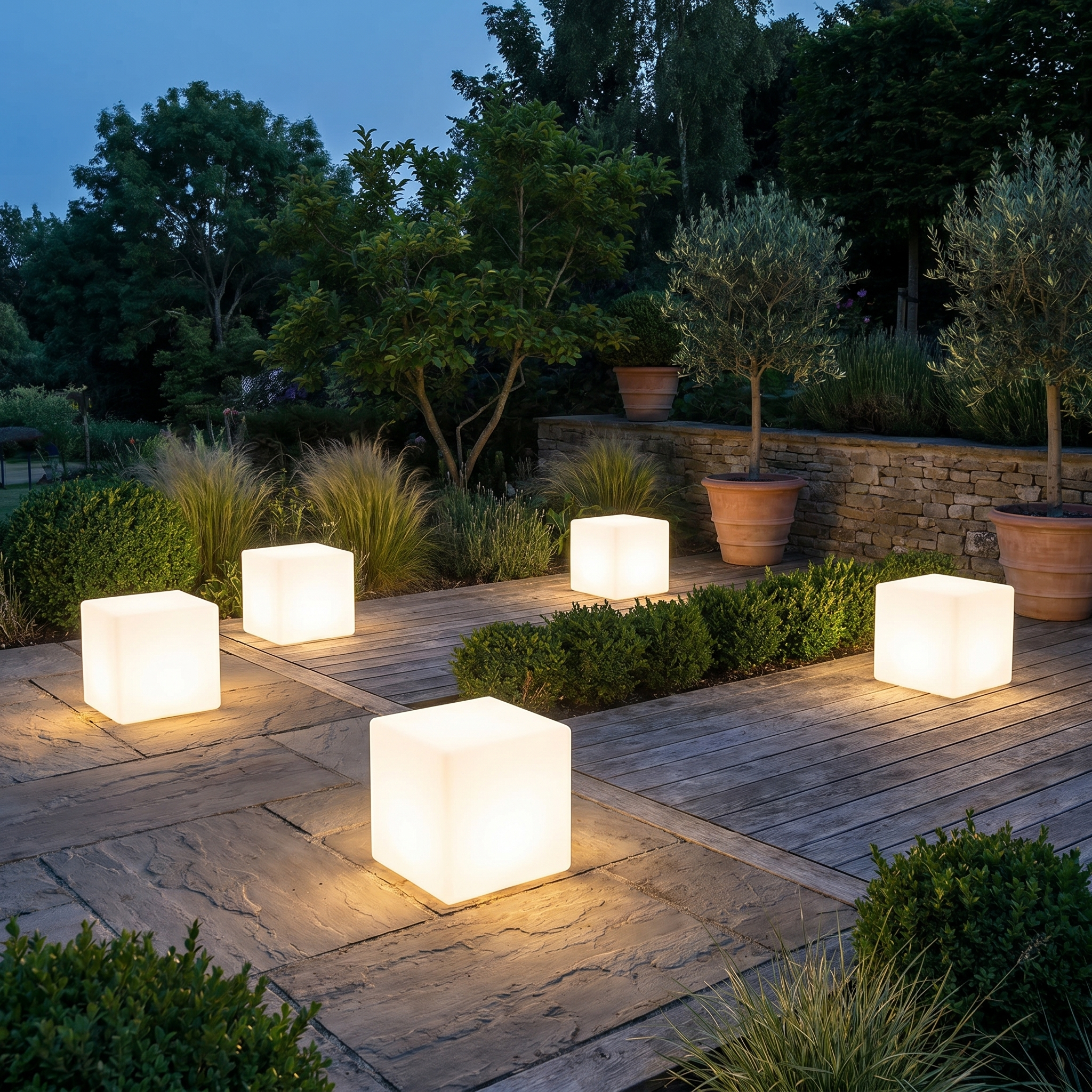 Cube Garden Light, 16-Color Remote, LED, USB-C or Solar, 4 Sizes
