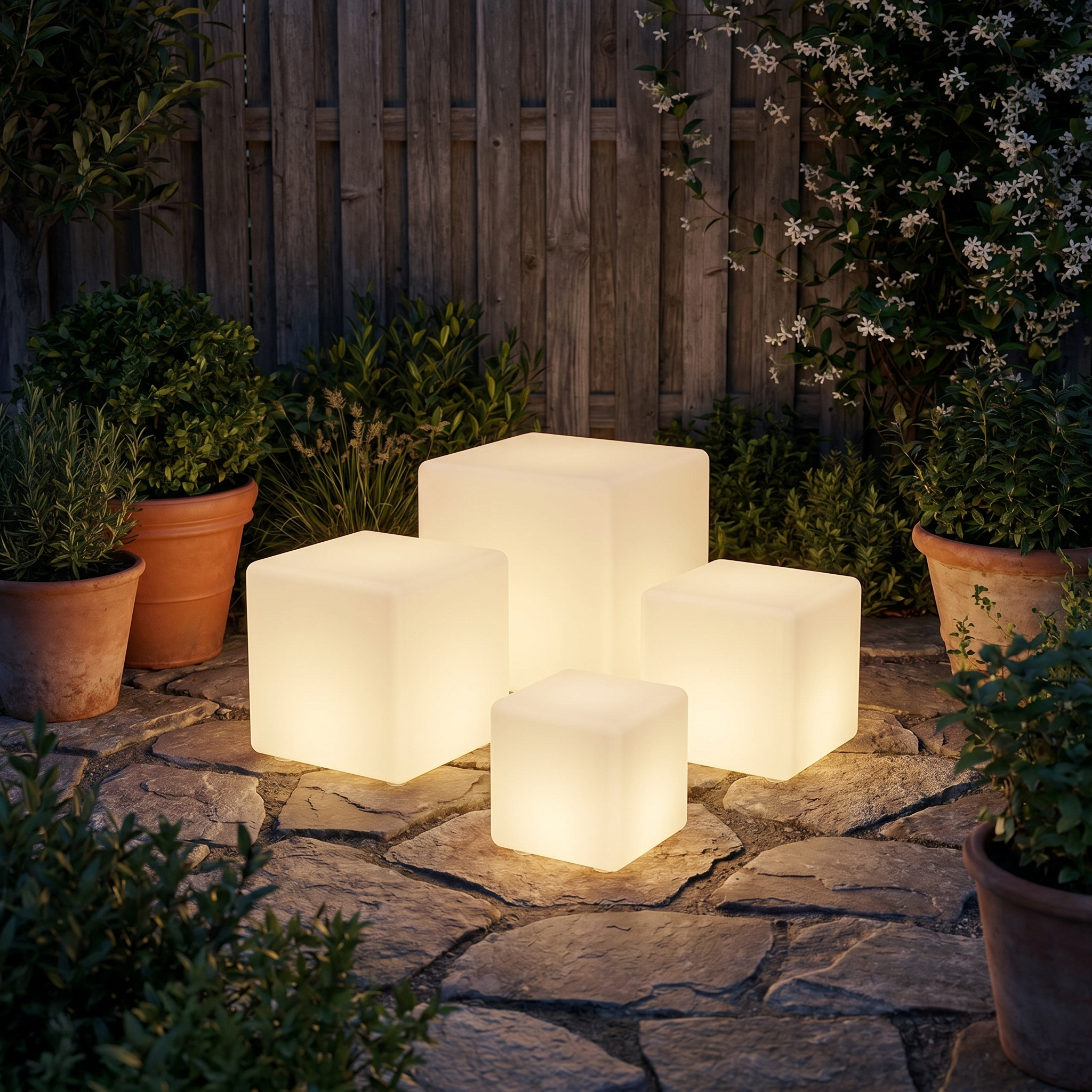 Cube Garden Light, 16-Color Remote, LED, USB-C or Solar, 4 Sizes