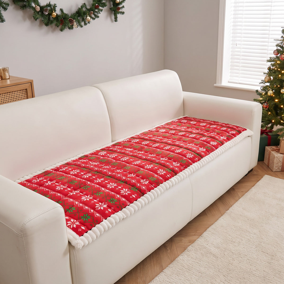 Sofa Cover in Red on a sofa in a living room