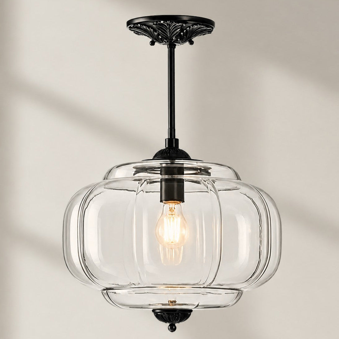 Scallop Milk Glass Pumpkin Pendant, Semi-Flush