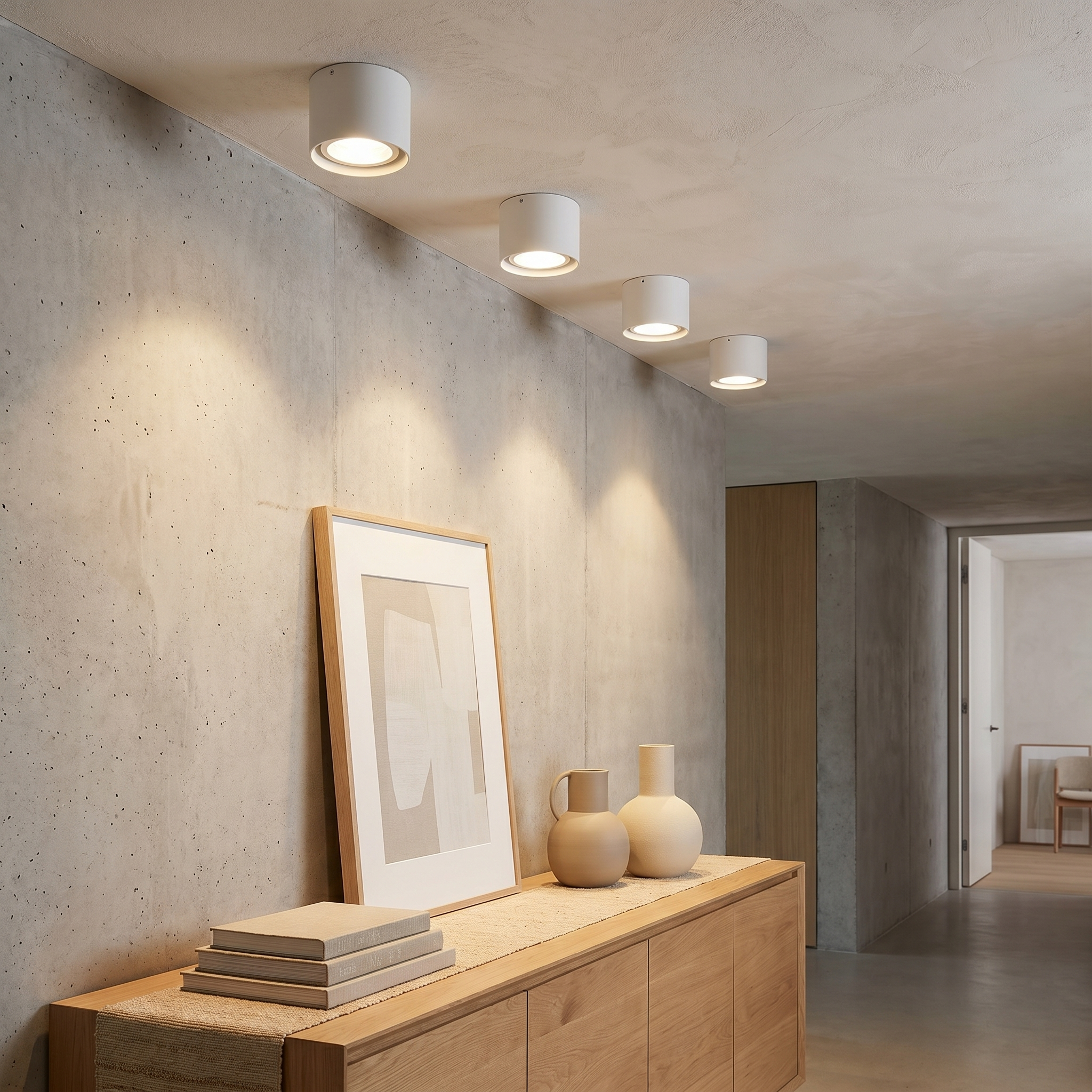 Cylinder LED Flush Mount Ceiling Light, Iron, Two Sizes, Black White or Wood