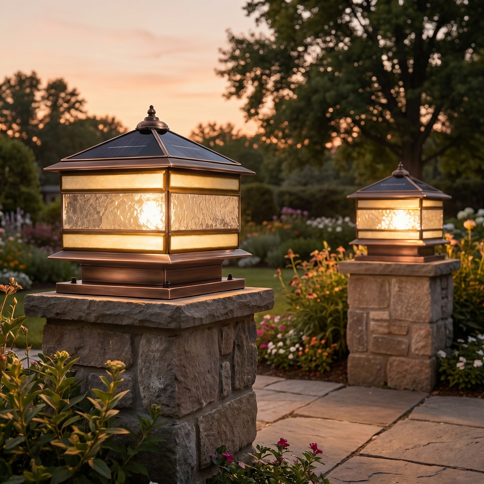 Copper Solar Fence Post Light, IP54, H65 Brass, Three Sizes