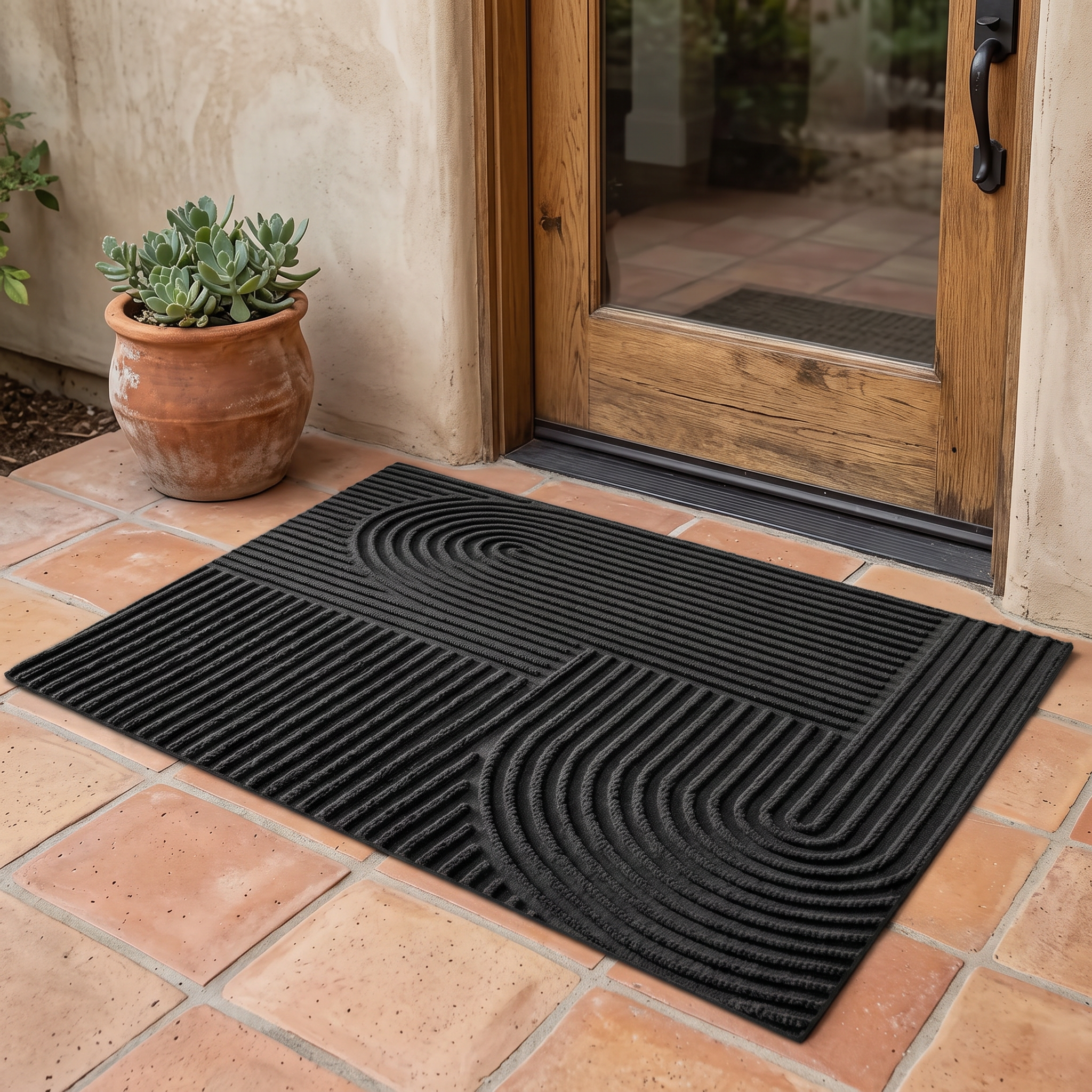 Curved Thread Line Door Mat, Ribbed Low-Profile
