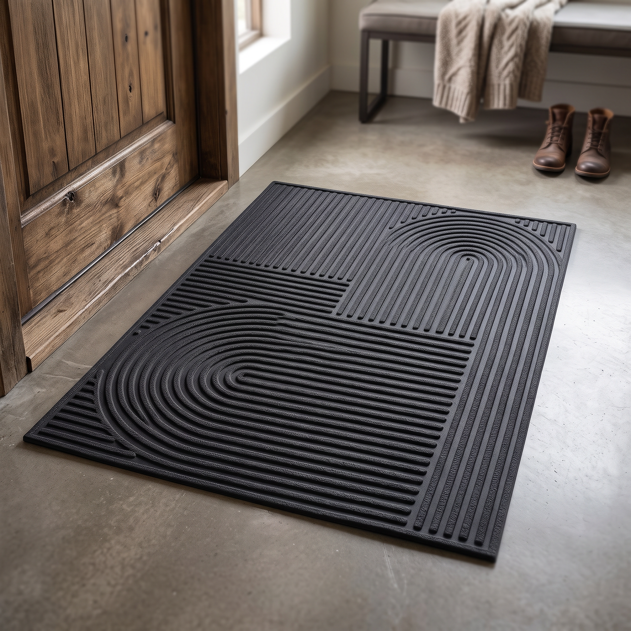 Curved Thread Line Door Mat, Ribbed Low-Profile