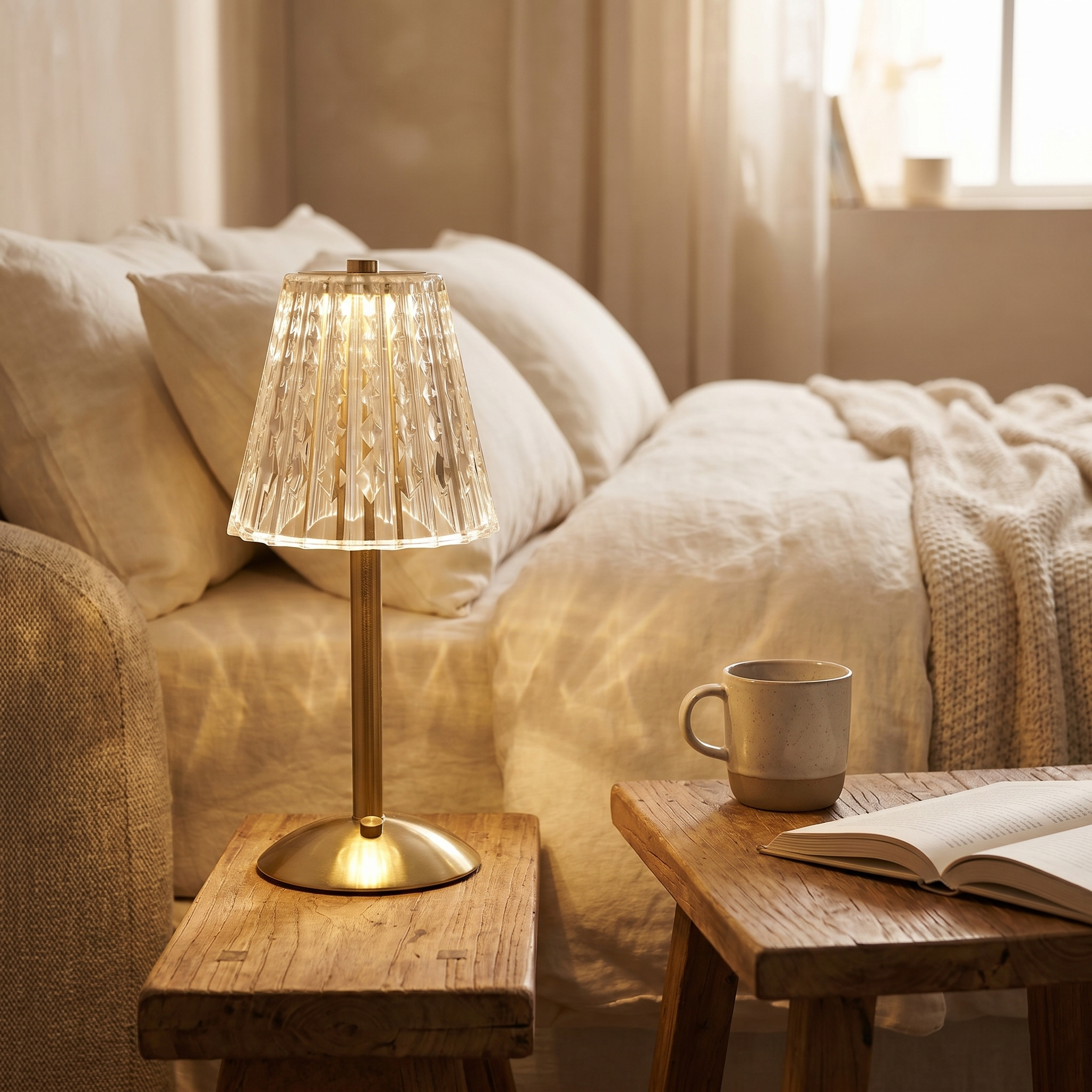 Crystal Table Lamp, Touch Control, Aluminium and Acrylic, USB-C