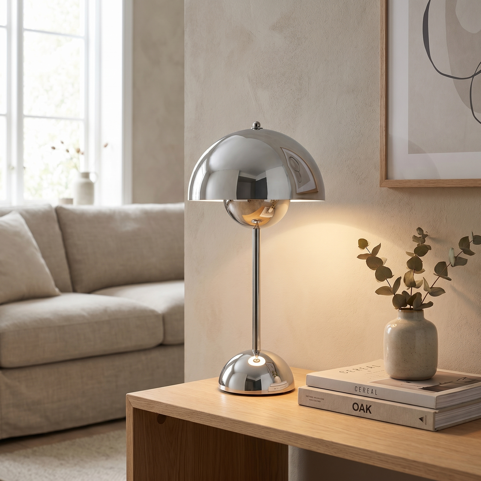 Chrome Table Lamp, Touch Dimmer, PE and Acrylic, USB Rechargeable, 3W
