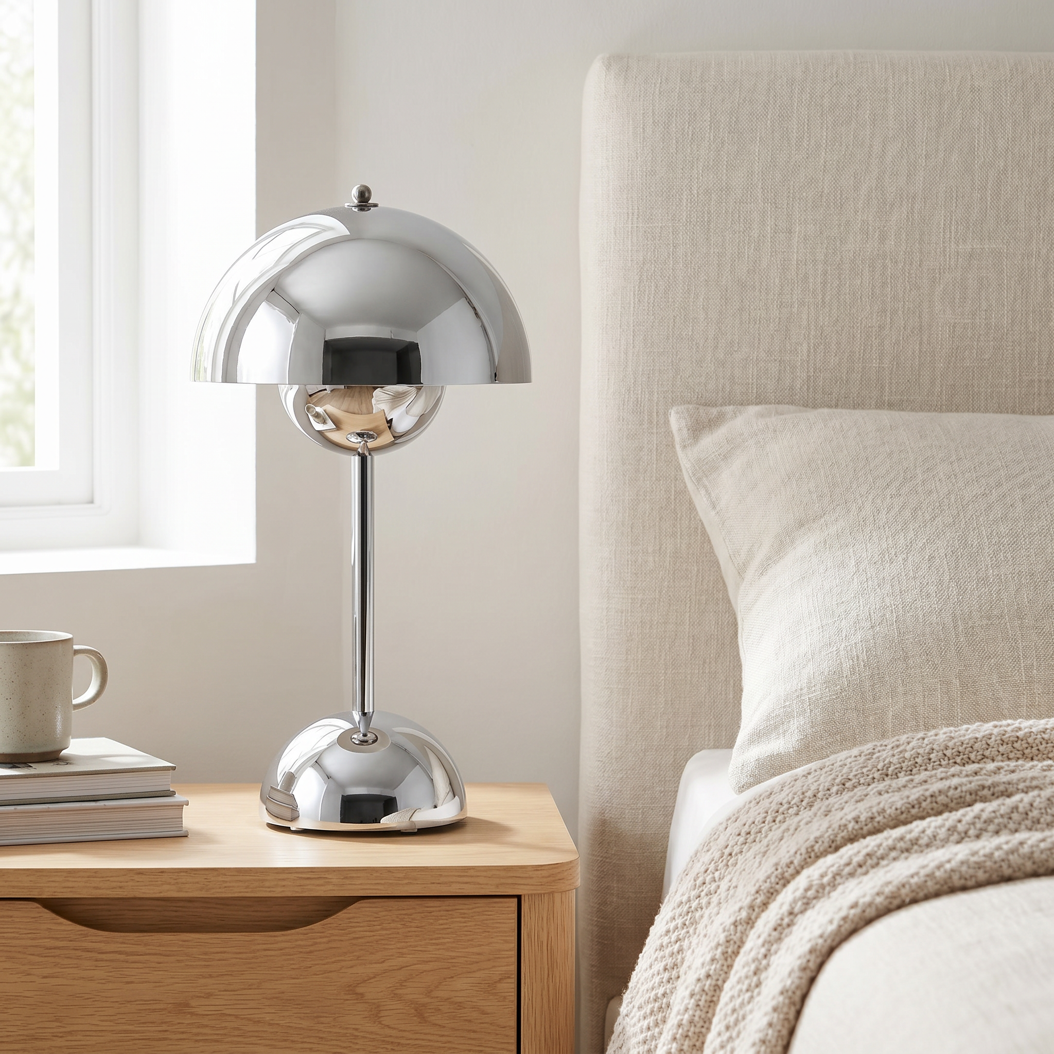 Chrome Table Lamp, Touch Dimmer, PE and Acrylic, USB Rechargeable, 3W