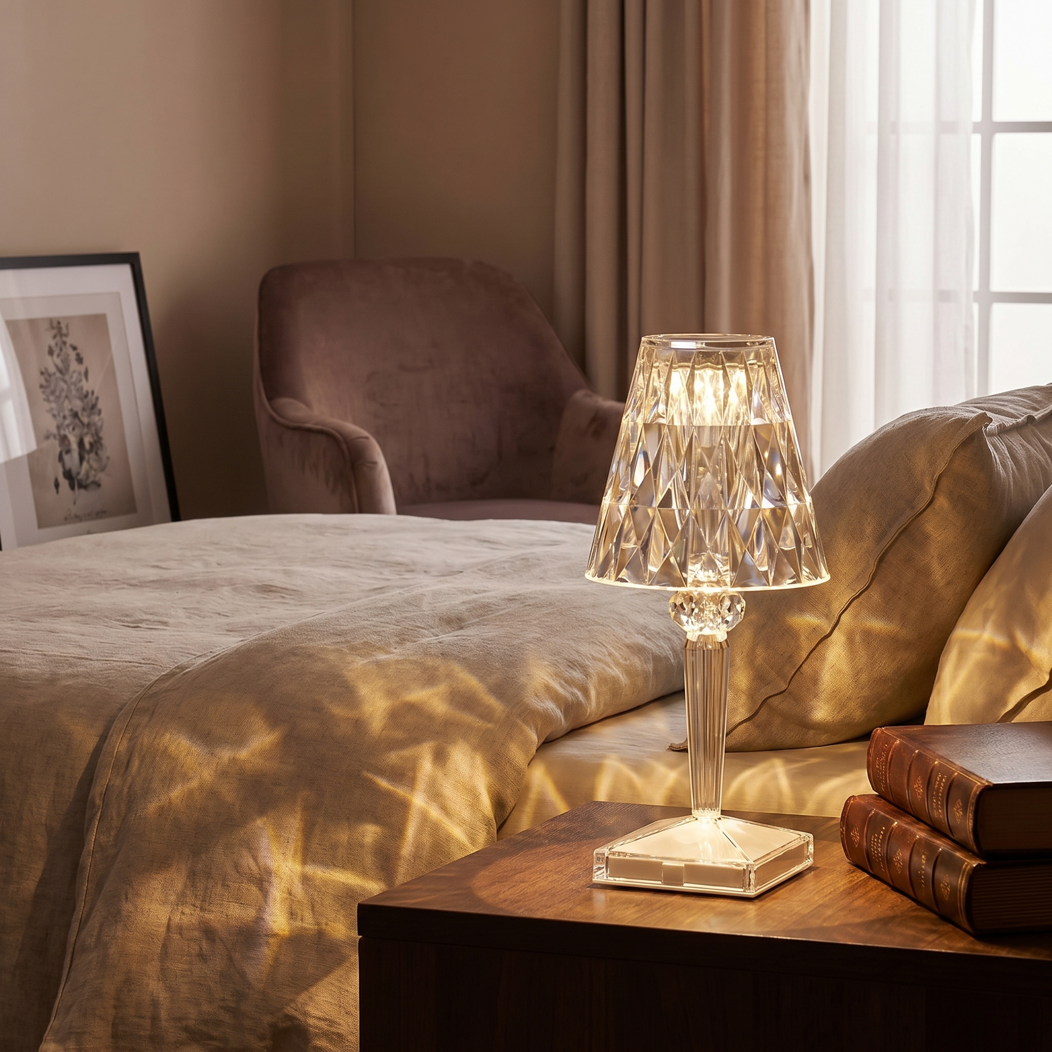 Crystal Table Lamp, Three-Mode Touch Control, Acrylic, USB Rechargeable